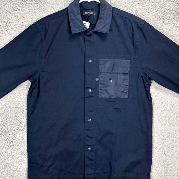 Express Express Snap Button Up Shirt Mens XS Navy Blue Wax Pocket Long Sleeve Casual Size US XS / EU 42 / 0 - 4 Thumbnail