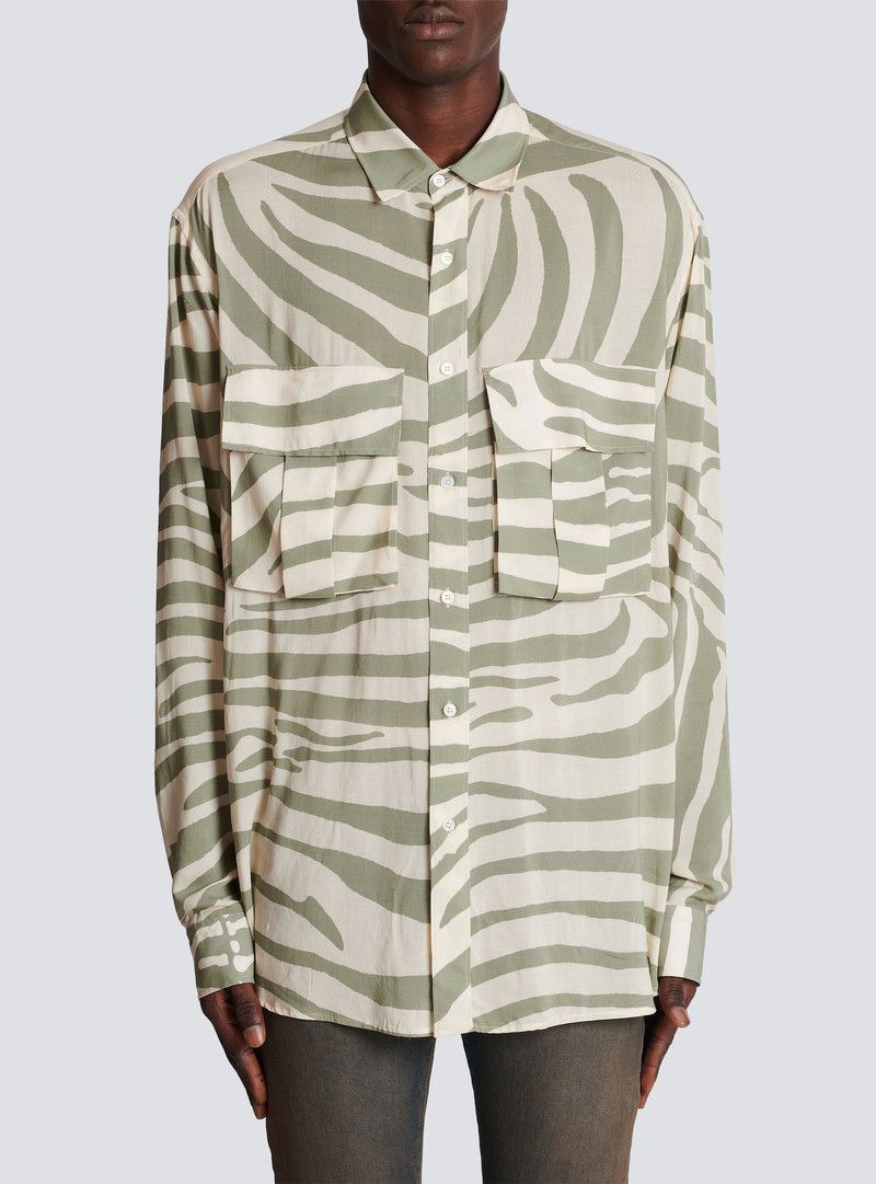 Balmain o1y0426 Patterned Shirt in Military Green/White Size US M / EU 48-50 / 2 - 4 Thumbnail