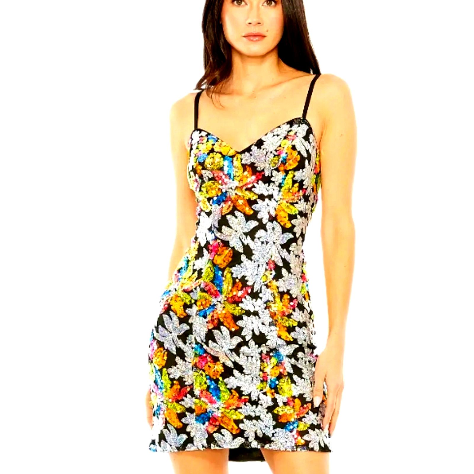 Other Mac Duggal Black Sequined Floral Detail Mini Dress Size 4 Size S / US 4 / IT 40 - 3 Thumbnail