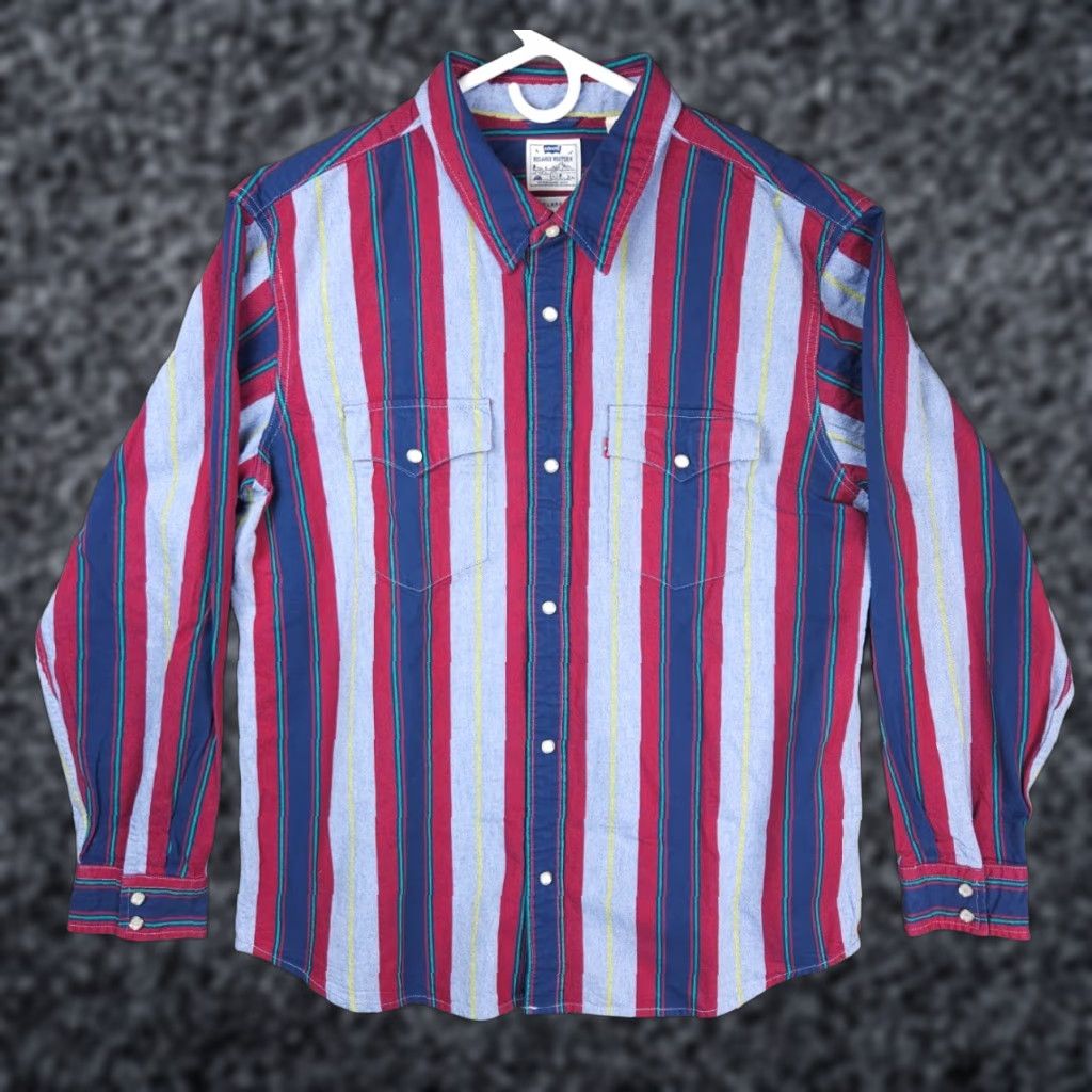 Levi's VINTAGE Levi's Brushopper Shirt Men's L Striped Pearl Snap HEAVY THICK Western Shirt Boys? Size US L / EU 52-54 / 3 - 1 Thumbnail