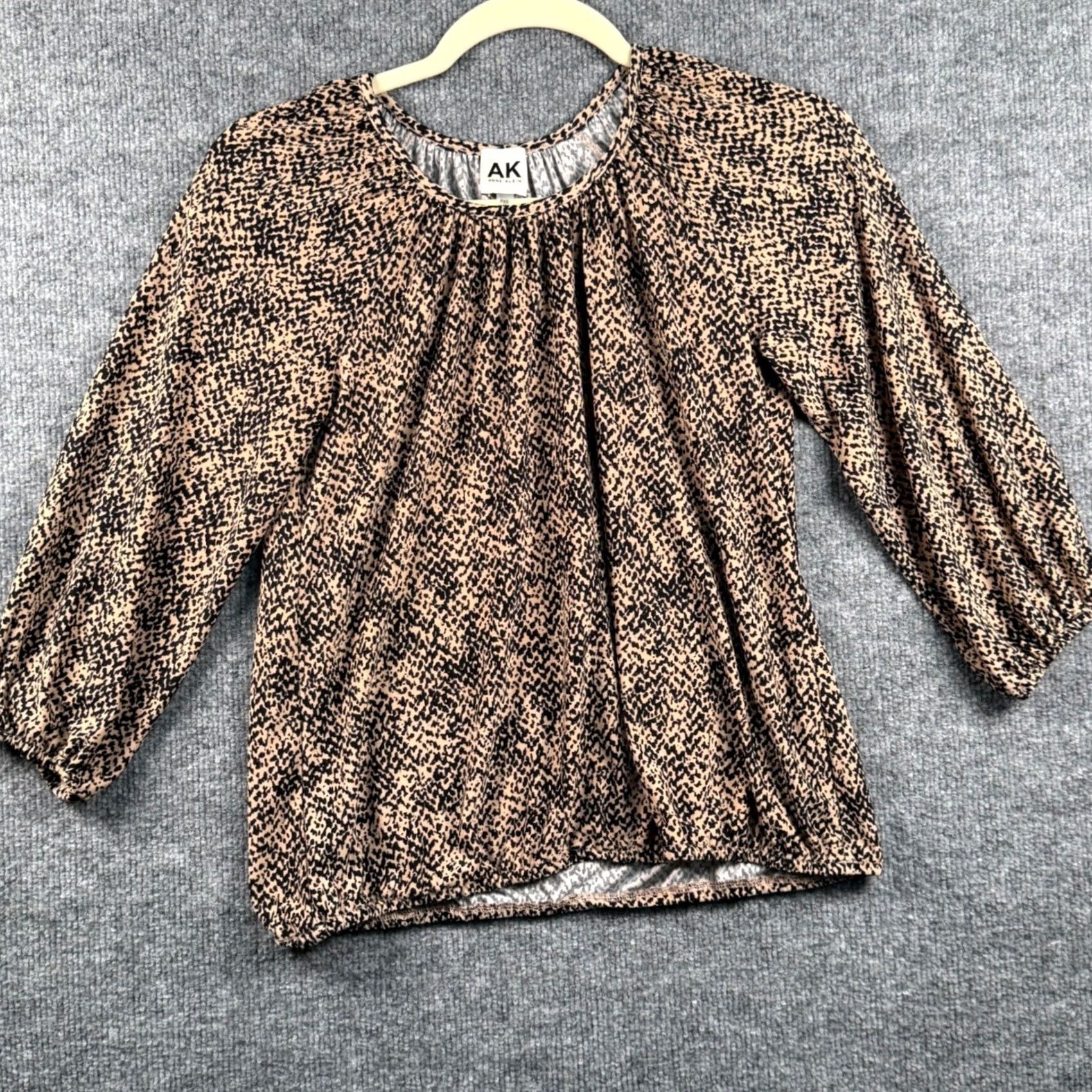 Anne Klein Anne Klein Blouse Womens PXS XSP Tan Black Animal Print Sleeve Mob Wife Office Siren Size XS / US 0-2 / IT 36-38 - 2 Thumbnail