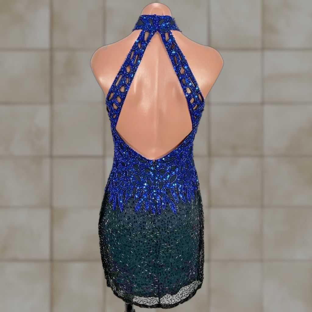 blue dress for baby girl S/M) 90s/Y2K Sue Wong Beaded Floral Applique Silk Midi Dress – The Clothing  Warehouse main image 0
