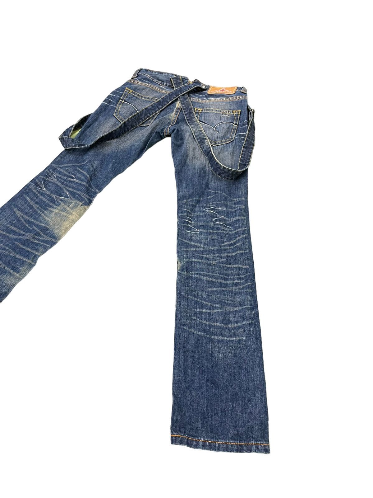 Japanese Brand Suspender Jeans Genoese Distres Low Rise Slim 7🟦5 Size US 28 / EU 44 - 14 Thumbnail