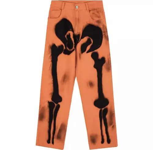 image of Vintage Skeleton Denim Jeans in Orange, Men's (Size 32)