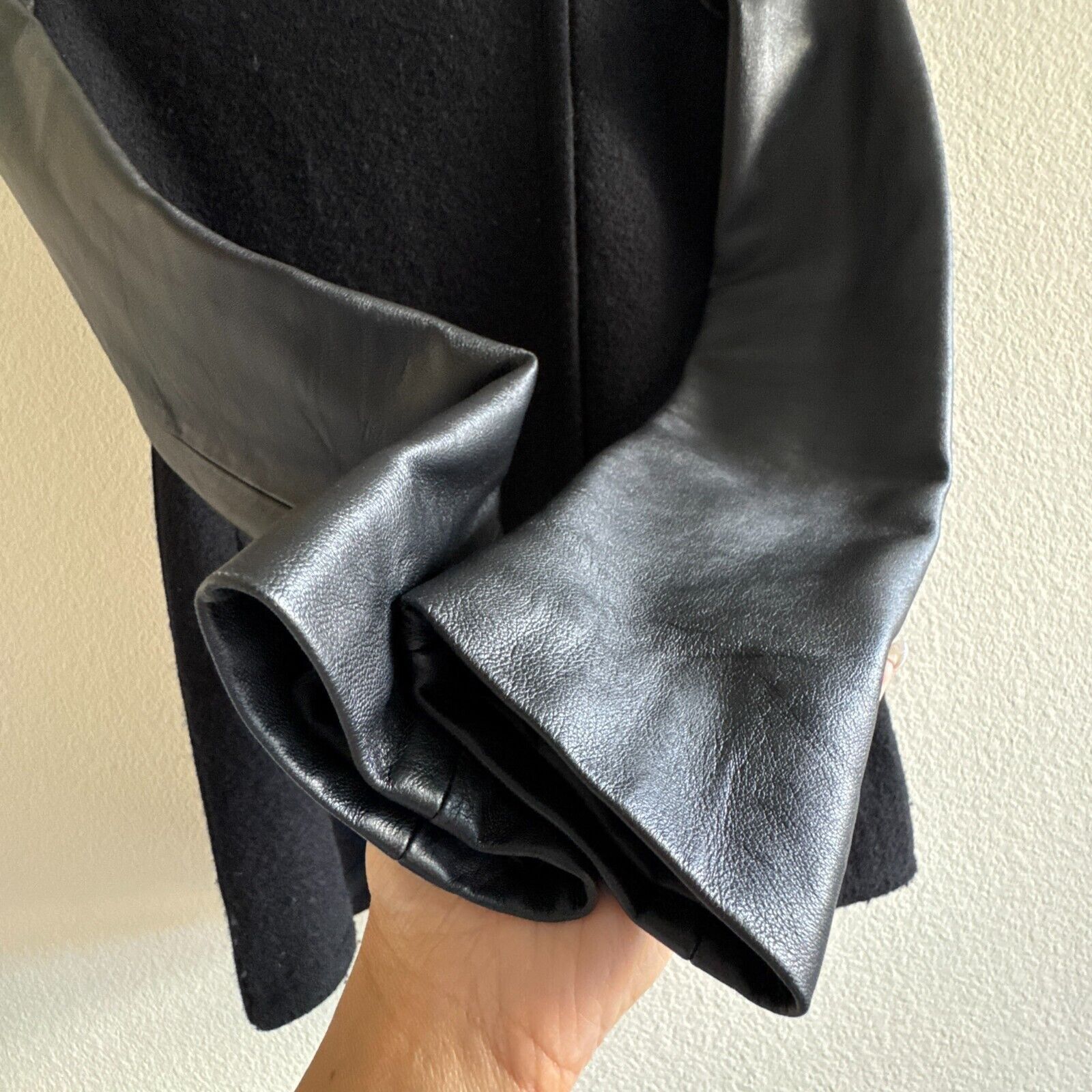 Vince Vince Wool Leather Sleeve Moto Black Jacket Pockets Zip Wom Size S / US 4 / IT 40 - 6 Thumbnail