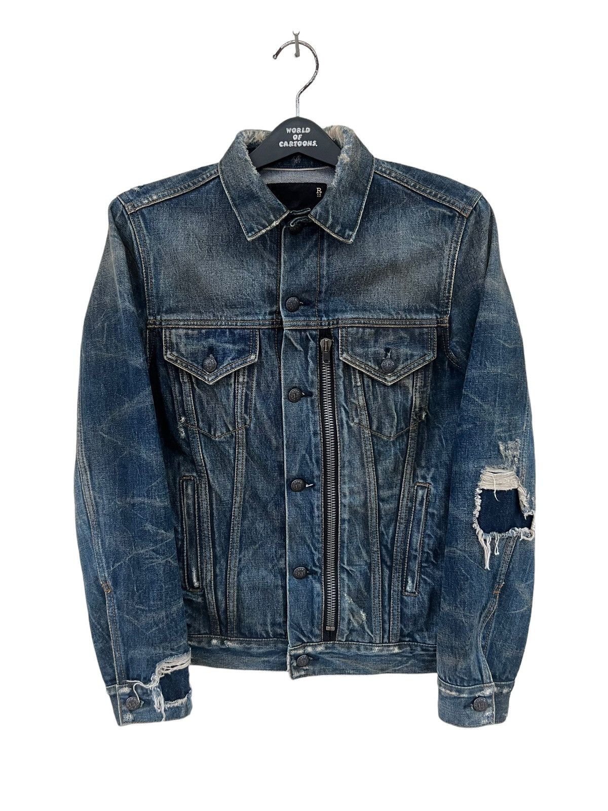 R13 R13 Italy Distressed Waxed Denim Trucker Jacket Type 3 Size US XS / EU 42 / 0 - 6 Thumbnail