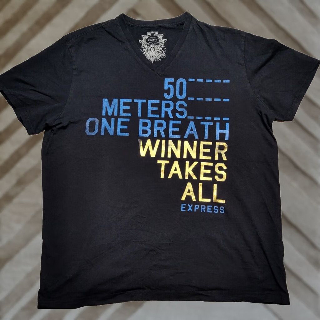 Express EXPRESS 50 Meters One Breath Winner Takes All Men 2XL Black V-Neck T-shirt Size US XXL / EU 58 / 5 - 1 Thumbnail