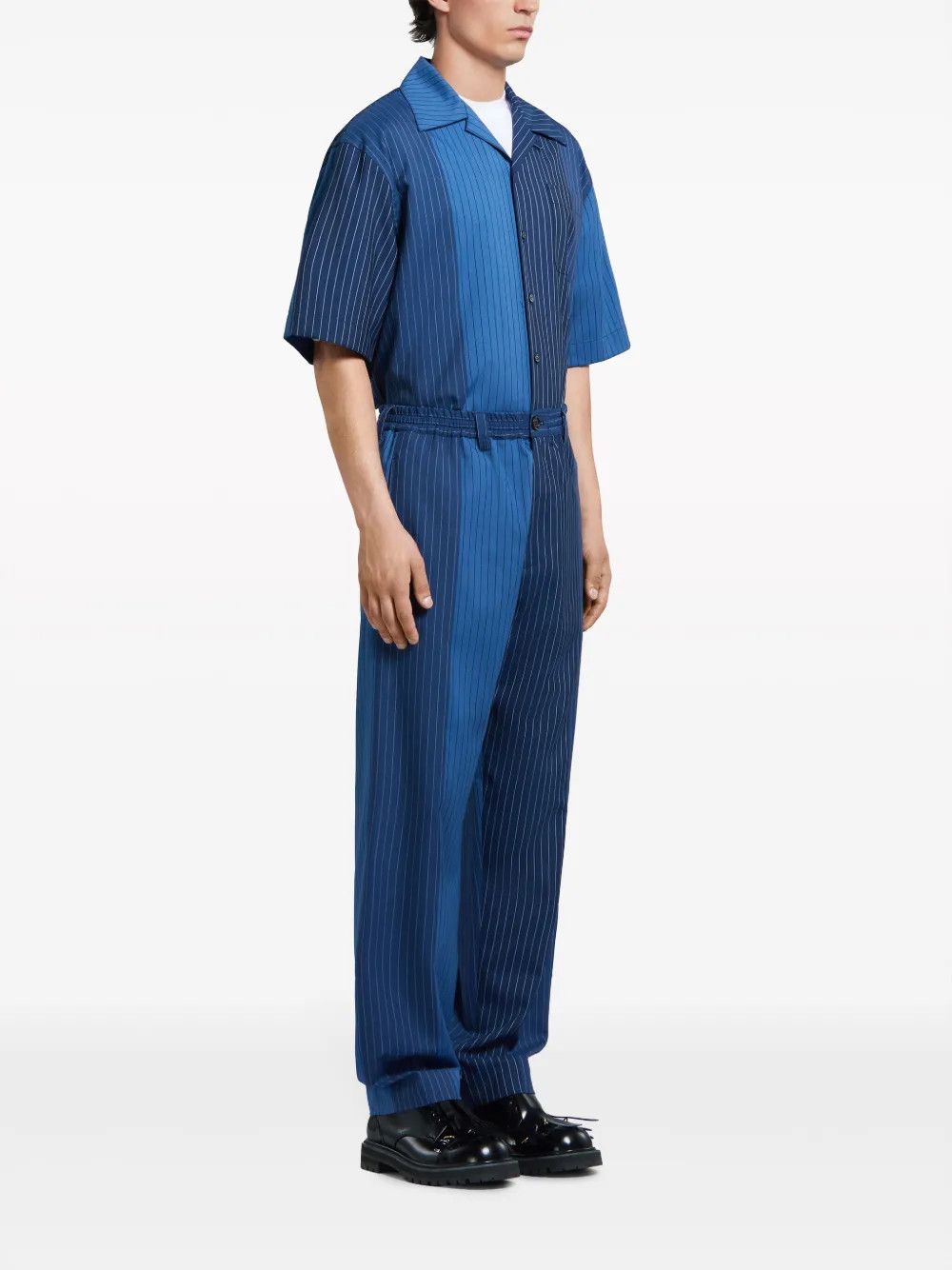 Marni o1w1db10125 Striped Virgin Wool Shirt in Navy Blue Size US XL / EU 56 / 4 - 4 Thumbnail