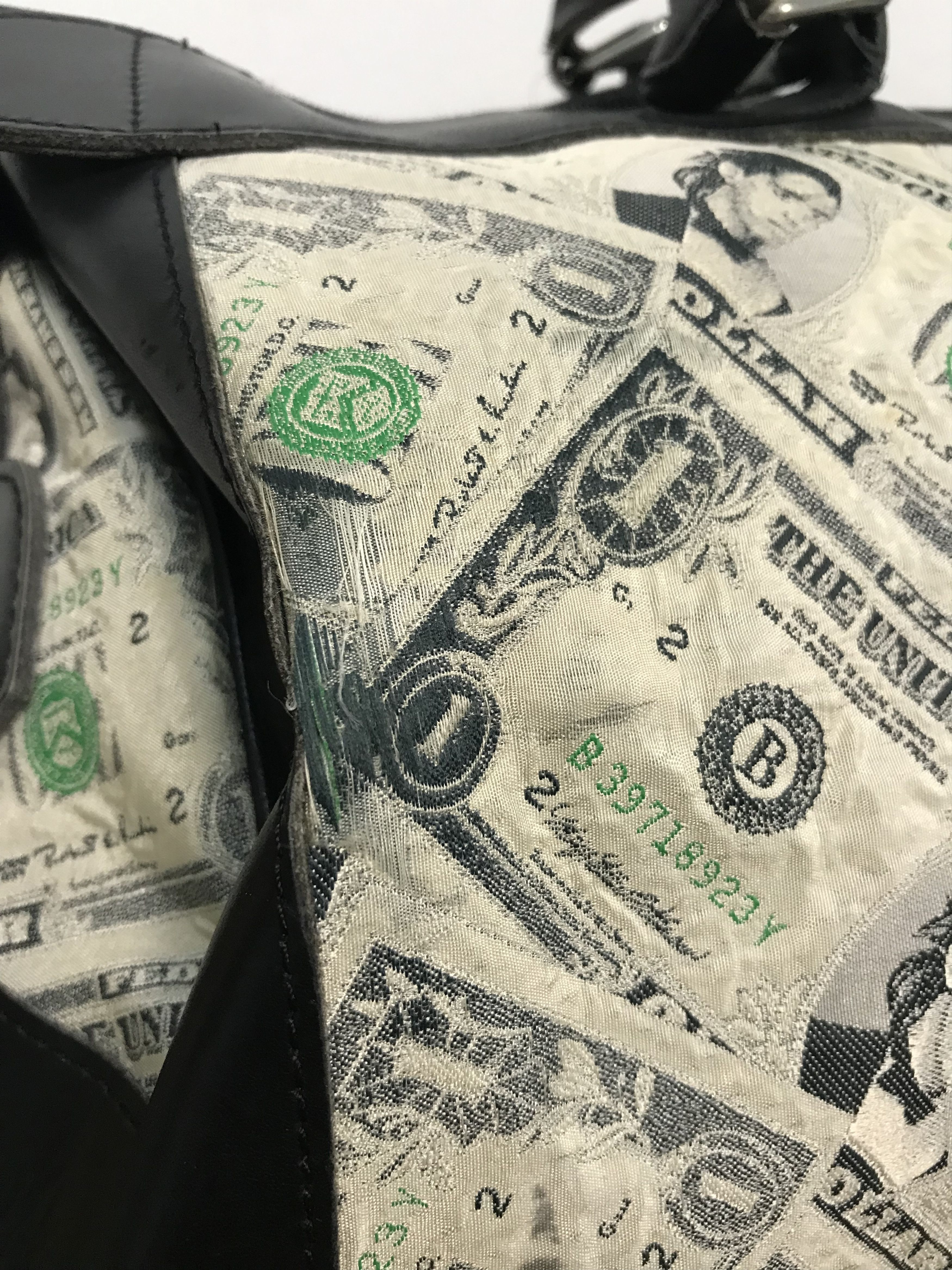 Jeremy Scott × Vintage Vintage Jeremy Scott Printed Money Half Leather Duffle Bag Size ONE SIZE - 11 Thumbnail