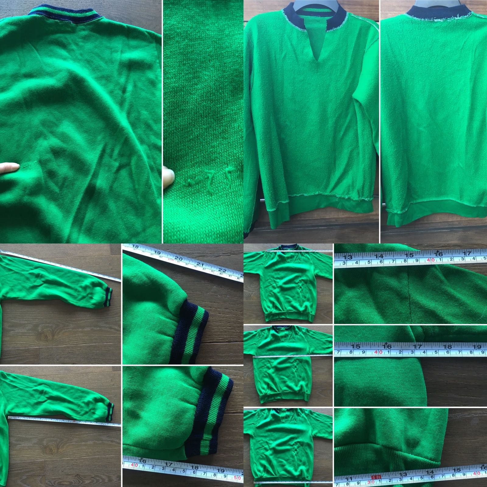 Vintage VINTAGE Sweatshirt Green With Navy Striped Neck & Sleeves Ends XS S Sweatshirt Men XS S Green Striped Vintage Mens Size US S / EU 44-46 / 1 - 8 Thumbnail