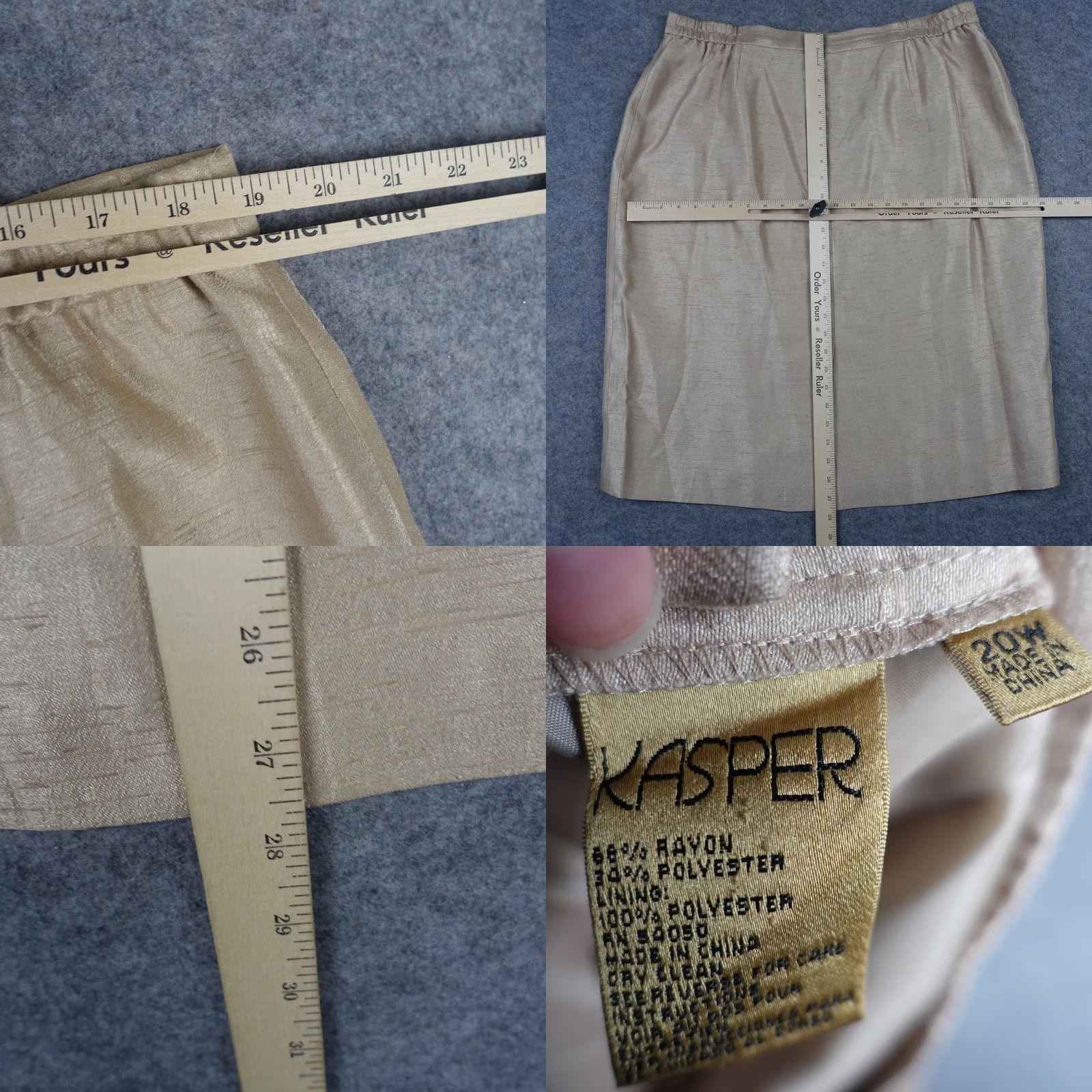 Kasper VINTAGE Kasper Skirt Womens 20W Beige Shimmer Pencil Midi Elastic Waist Dressy Womens Plus Size Slit Lined Back Zip Size 42" / US 20 - 8 Thumbnail