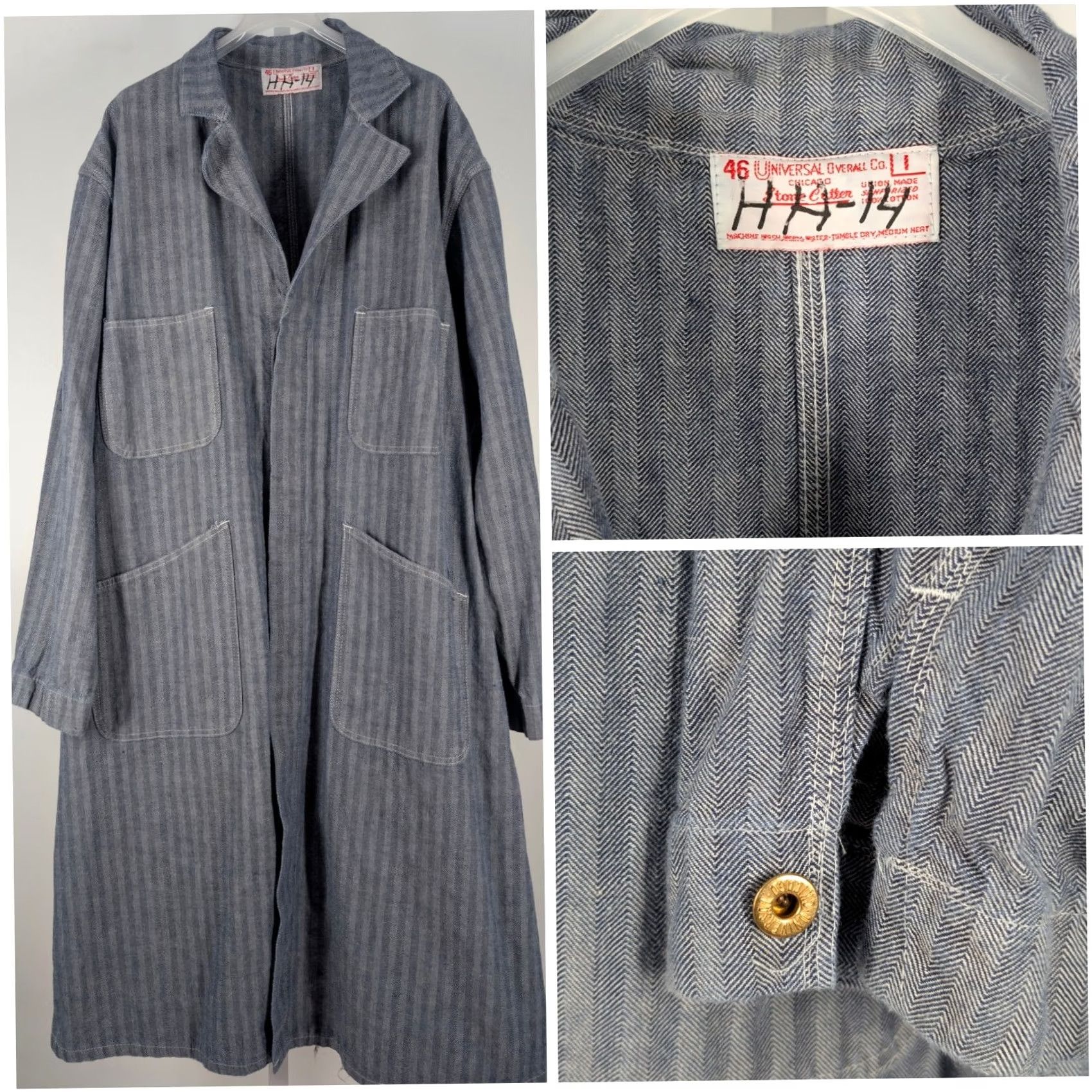 Denime VINTAGE Universal Overall Co Chicago Stone Cutter Jacket Long Denim 60s 70s Workwear 46 Mens Size US S / EU 44-46 / 1 - 2 Thumbnail