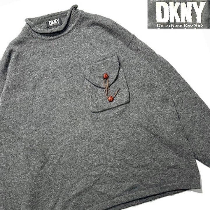 DKNY 90s DKNY Roll Neck Knit Sweater 3D Pocket Lambswool Pullover Size US XL / EU 56 / 4 - 1 Thumbnail
