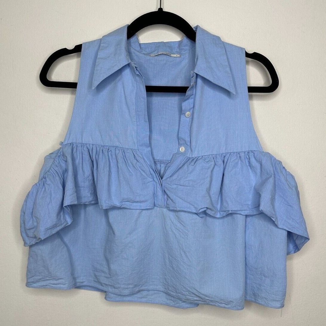 Other Denim Blue Ruffled Cold Shoulder Half Button Flowy Blouse S Size S / US 4 / IT 40 - 1 Thumbnail