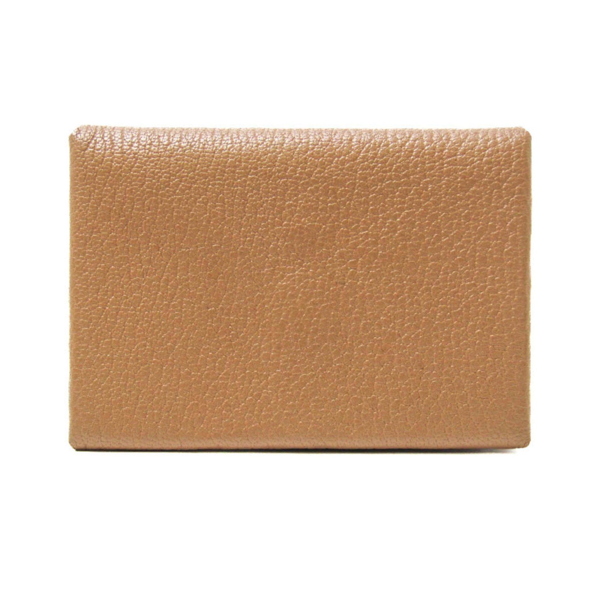image of Hermes Calvi Duo Chevre Leather Card Case Light Brown, Women's