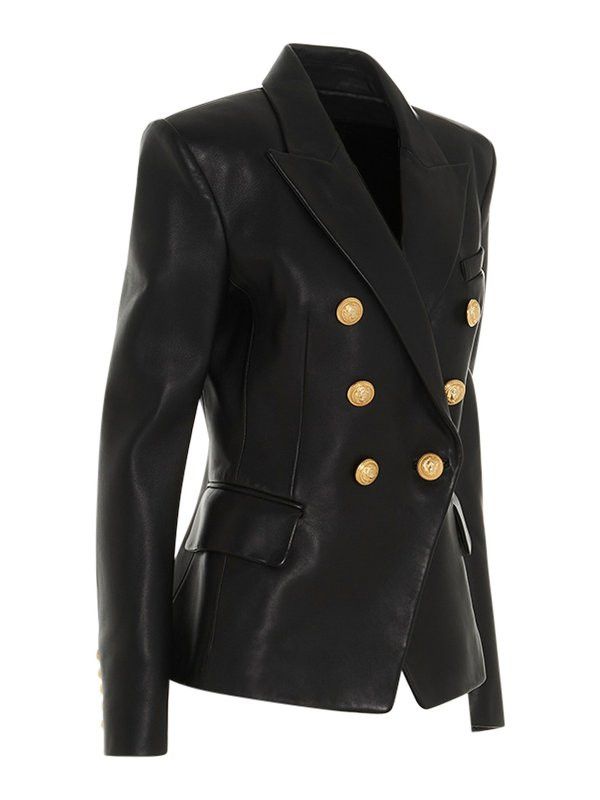 Balmain o1s1wg110825 Logo Button Leather Blazer in Black Size XL / US 12-14 / IT 48-50 - 3 Thumbnail
