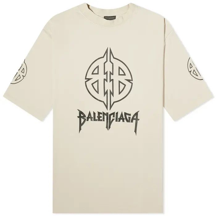 Balenciaga o1tr1nto1125 Metal BB Medium Fit T-Shirt in Beige Size US XXL / EU 58 / 5 - 1 Thumbnail