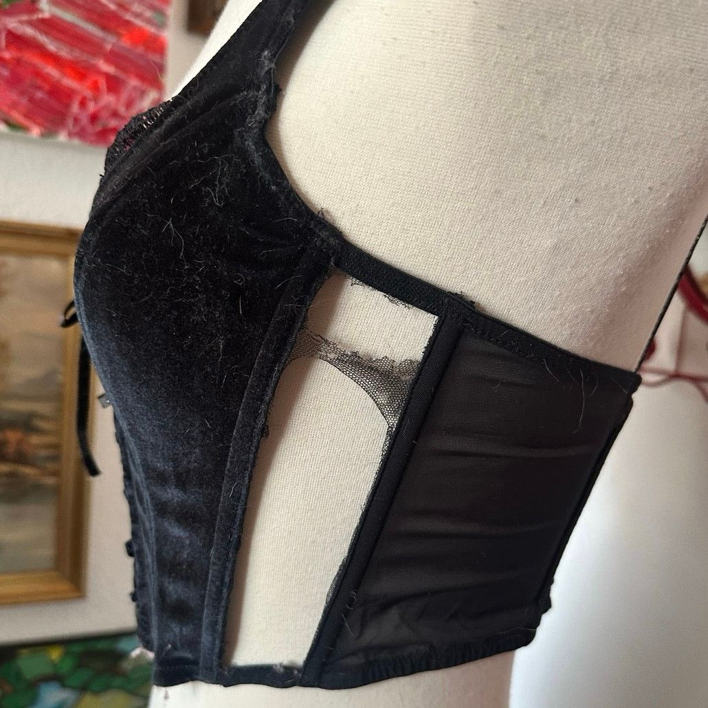 Victoria's Secret victorias secret black velvet crop tank top corset Size S / US 4 / IT 40 - 3 Thumbnail