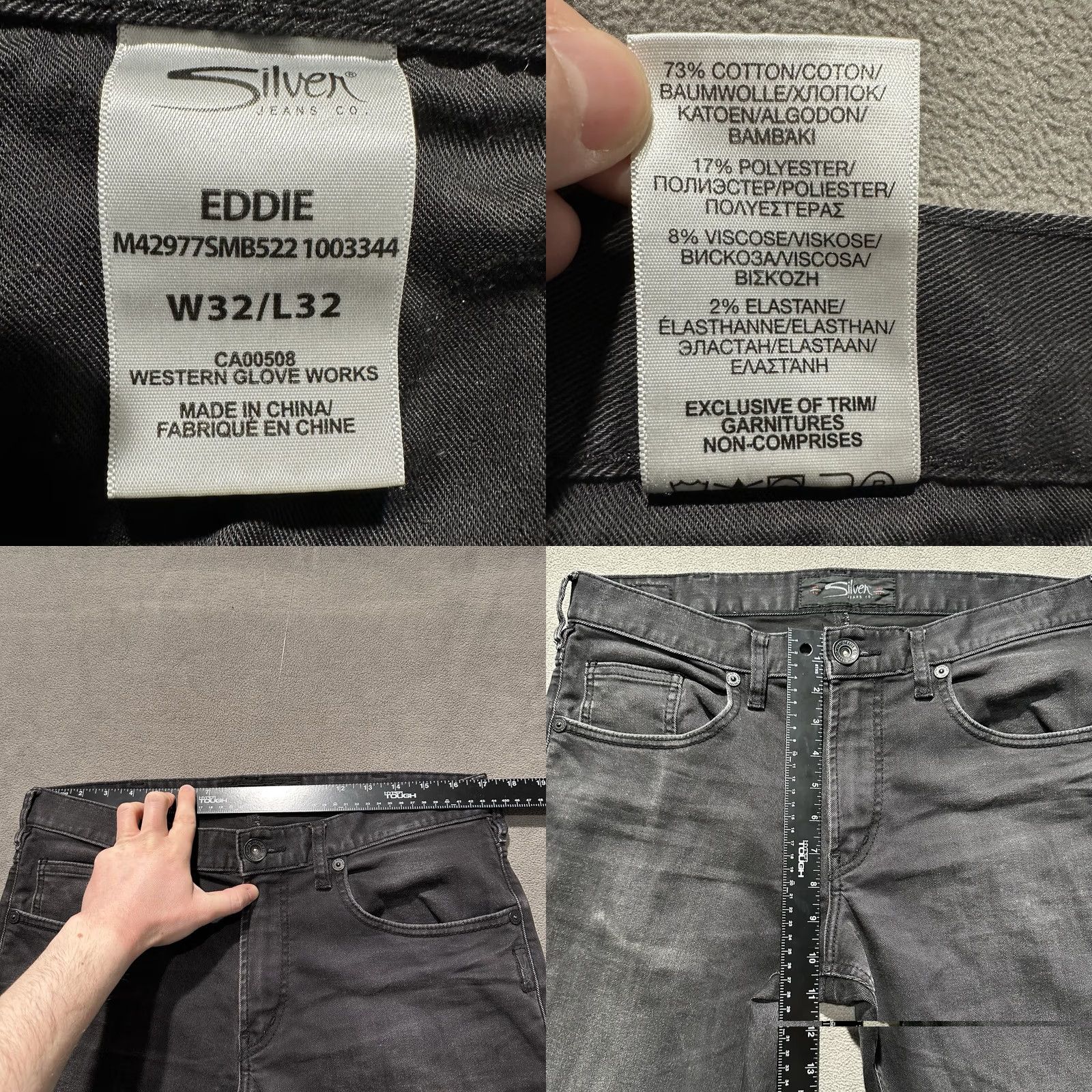 Silver Jeans Co. Silver Jeans Mens Jeans Dark Gray Denim Athletic Fit Tapered Leg 34x30 Size US 34 / EU 50 - 8 Thumbnail