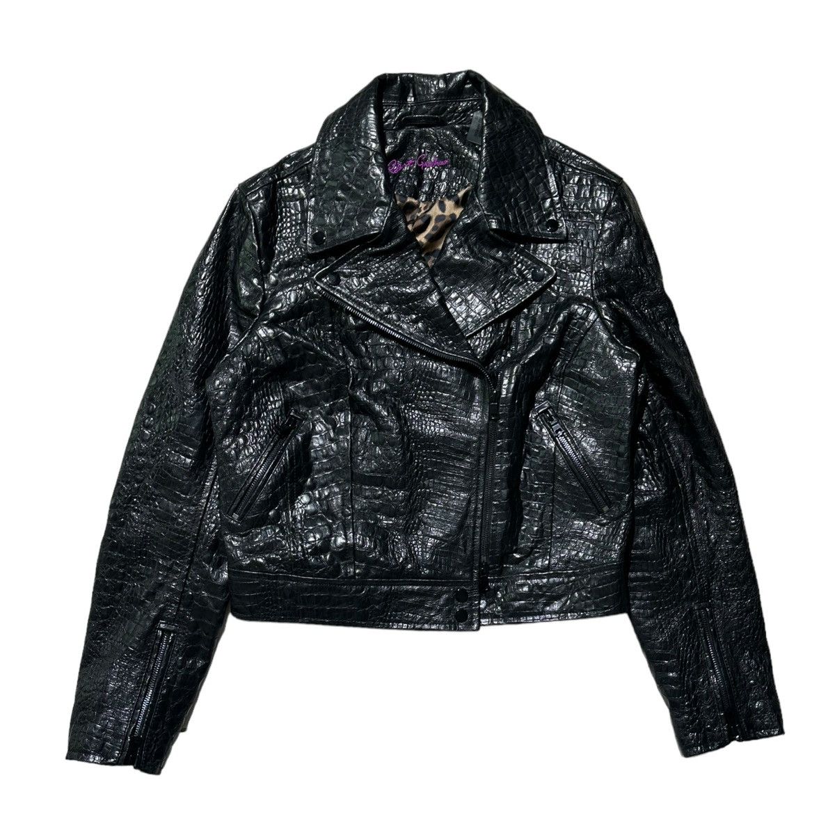 image of Croc Alligator Print Lambskin Leather Glossy Jacket in Black, Men's (Size Large)