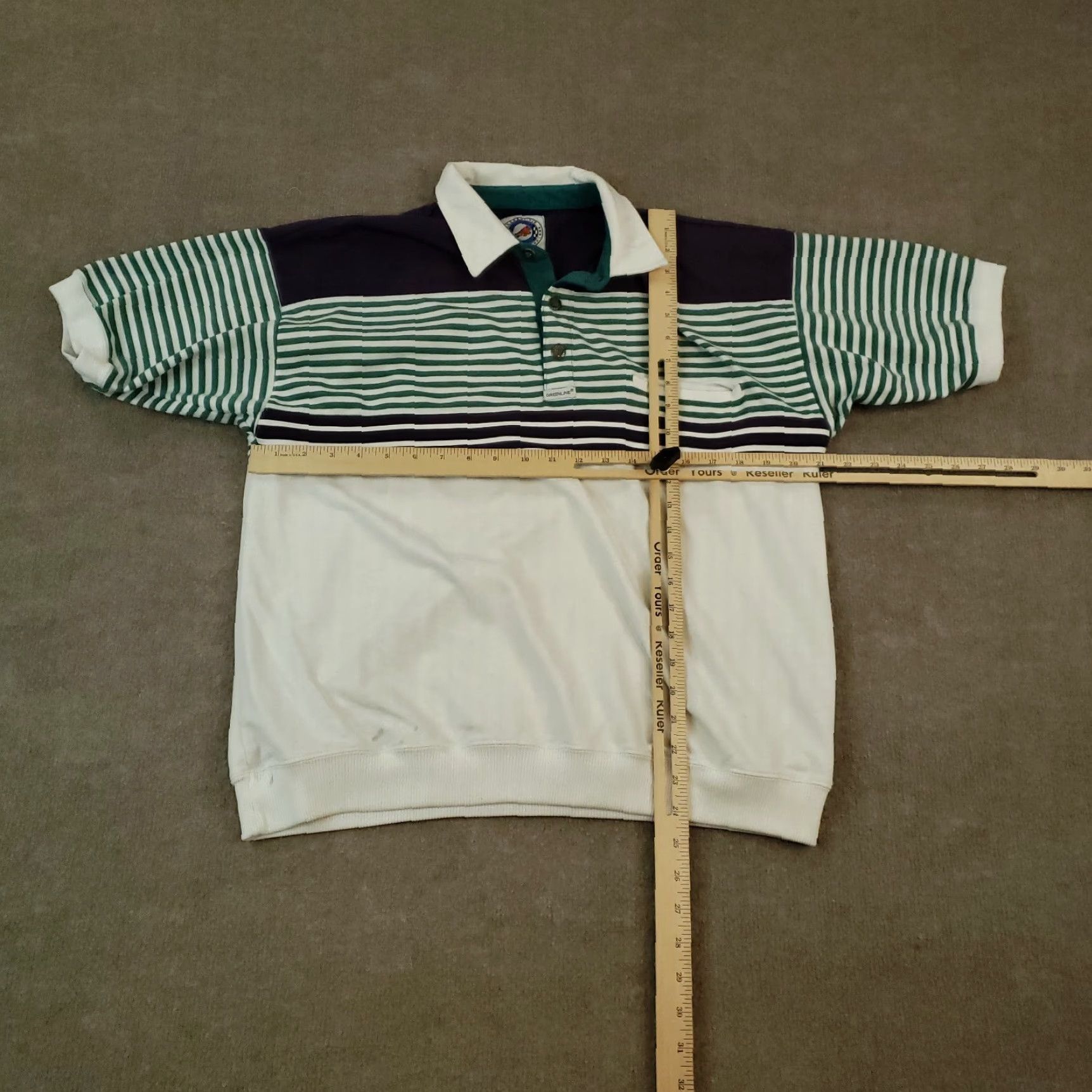 Vintage Greenline International Polo Shirt Large White Green Striped 80s Retro Golf Size US L / EU 52-54 / 3 - 2 Thumbnail