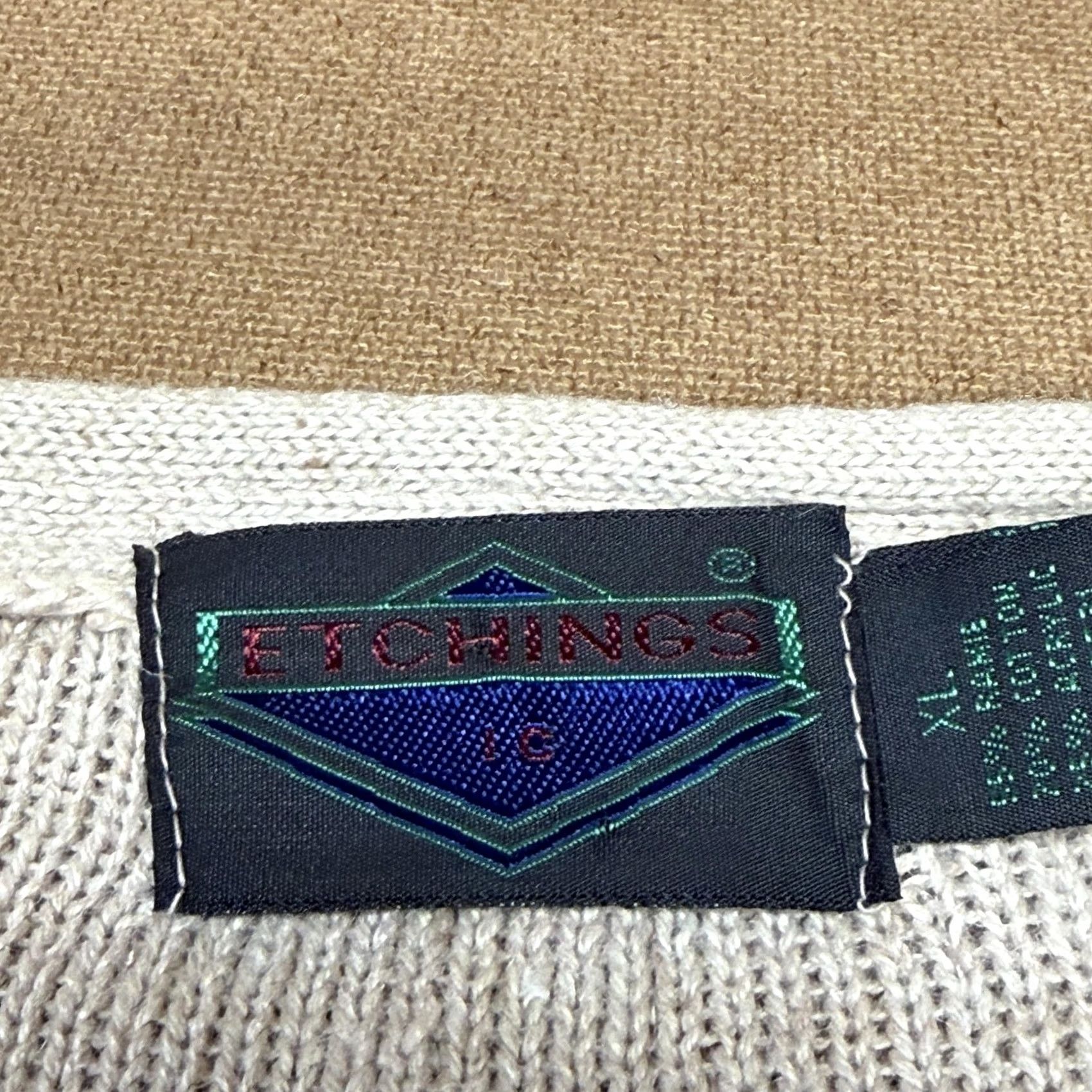 Vintage VINTAGE Etchings Sweater Mens XL Beige Pattern Knit Henley 90s Han Kung? Size US XL / EU 56 / 4 - 7 Thumbnail