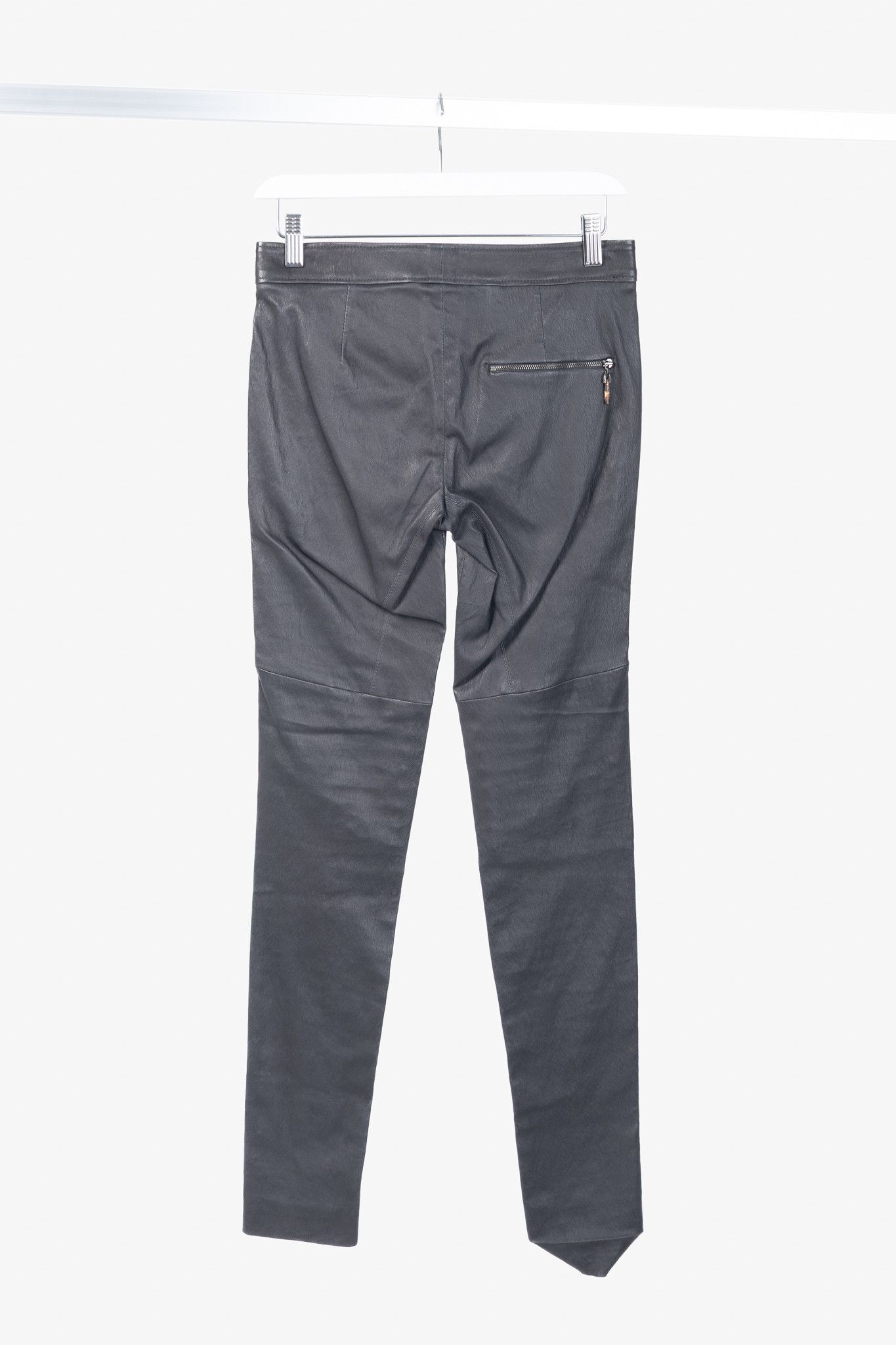 Brunello Cucinelli Brunello Cucinelli Grey Leather Quilted Moto Skinny Pants Size 27" / US 4 / IT 40 - 2 Thumbnail