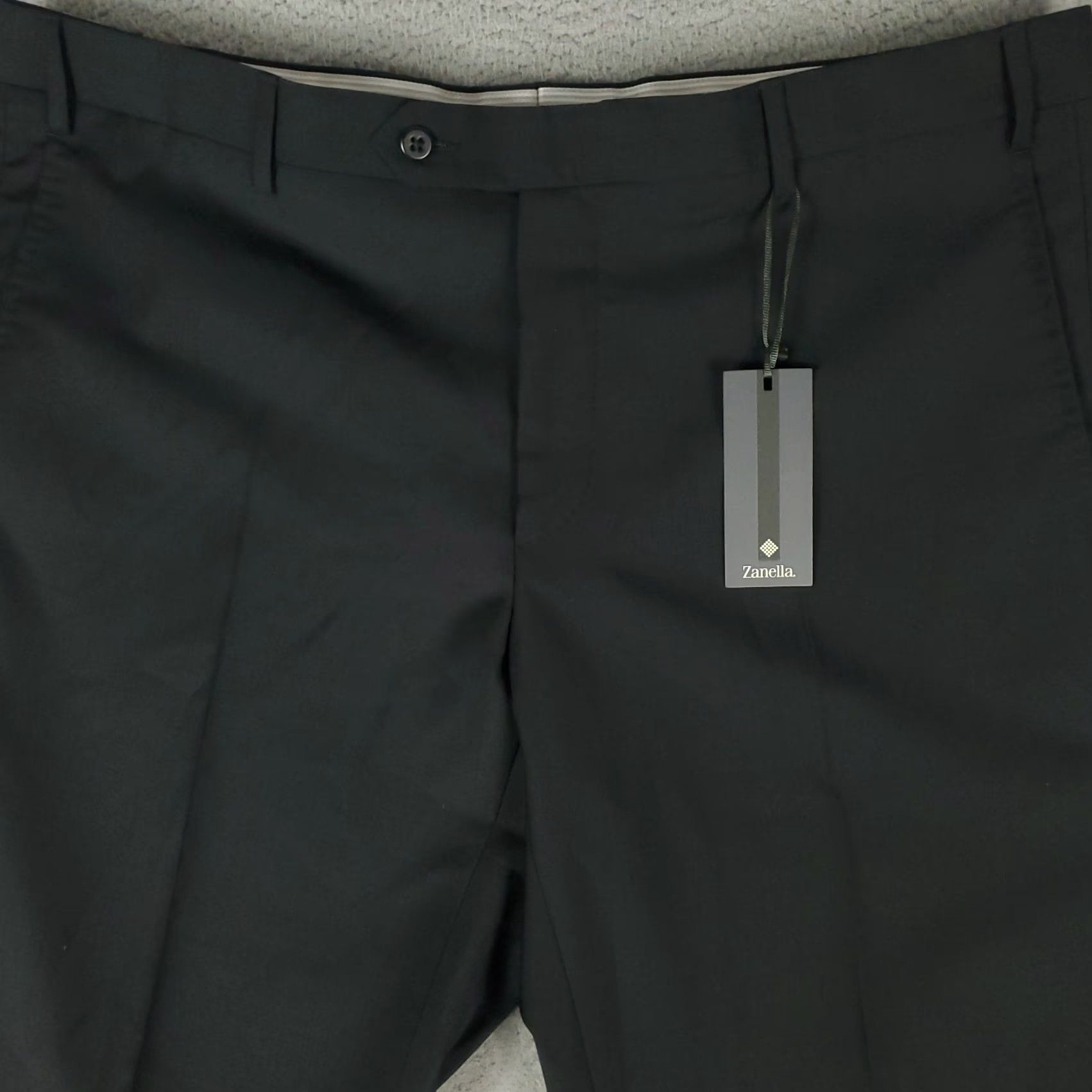 Zanella Zanella Mens Pants 40x38 Black Dress Pants Trousers Wool Unhemmed Flat Front Size US 40 / EU 56 - 2 Thumbnail