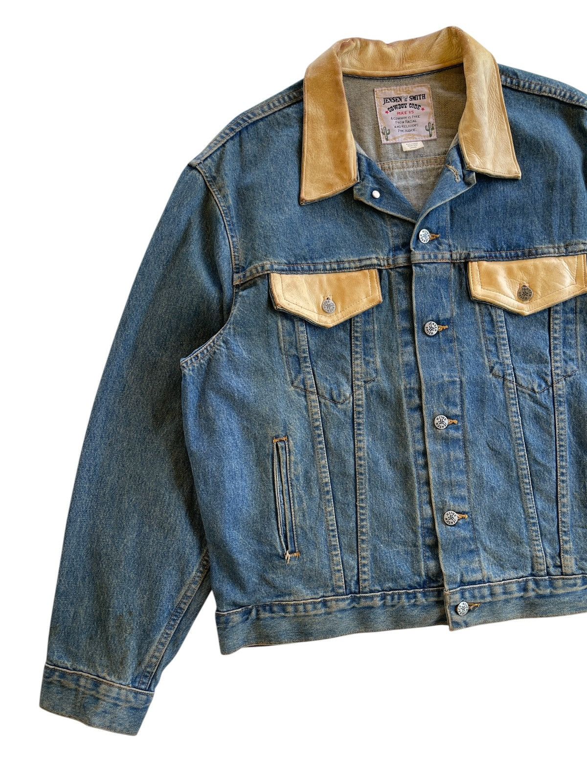Vintage 1980s Cowboy Code Dirty Denim Jacket Size US L / EU 52-54 / 3 - 7 Thumbnail