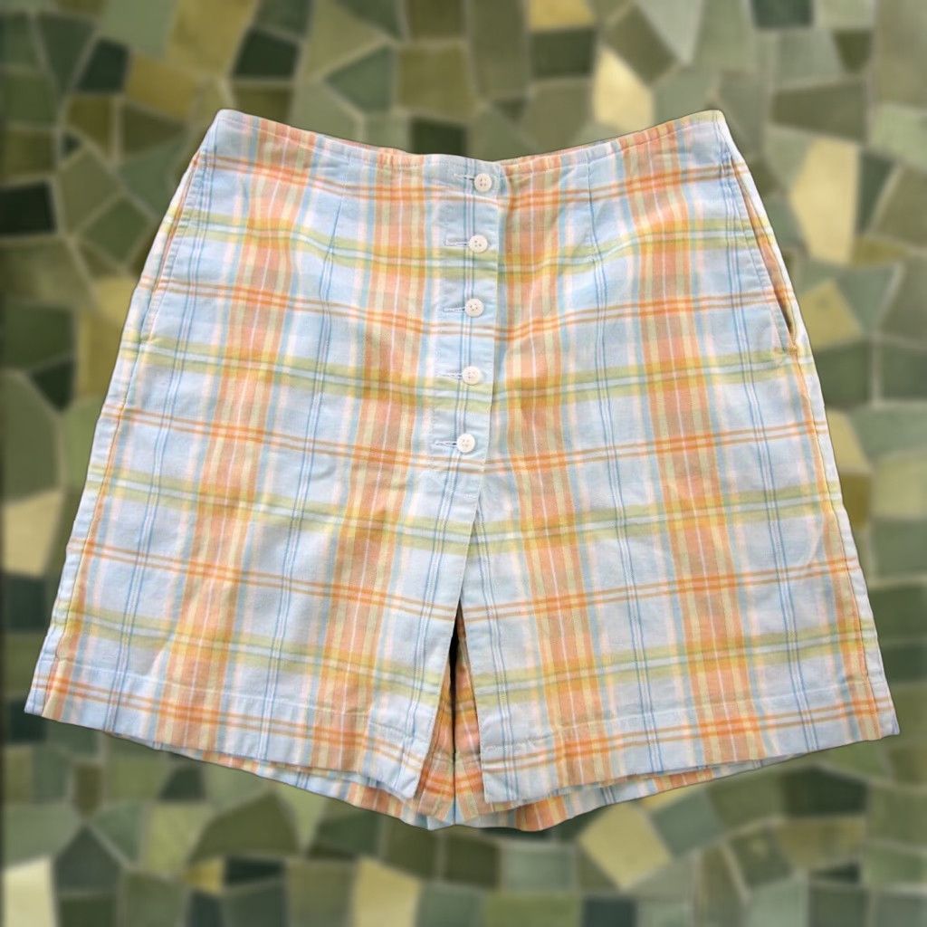 Liz Claiborne VINTAGE Liz Claiborne Golf Cotton Stretch Blue Orange Plaid Skirt Skort Women 8 Size 30" / US 8 / IT 44 - 1 Thumbnail