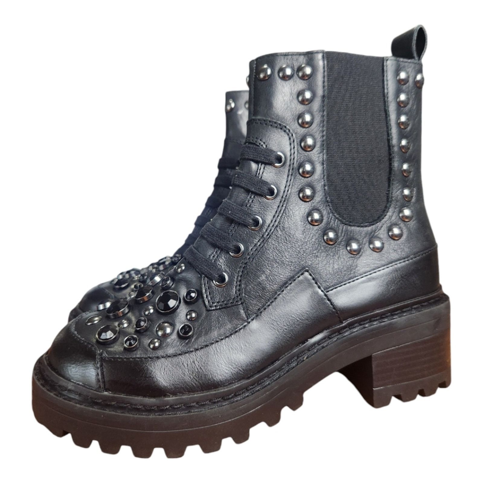 Karl Lagerfeld Karl Lagerfeld Breck Studded Leather Boots Chunky Black Sz 6 Size US 6 / IT 36 - 2 Thumbnail
