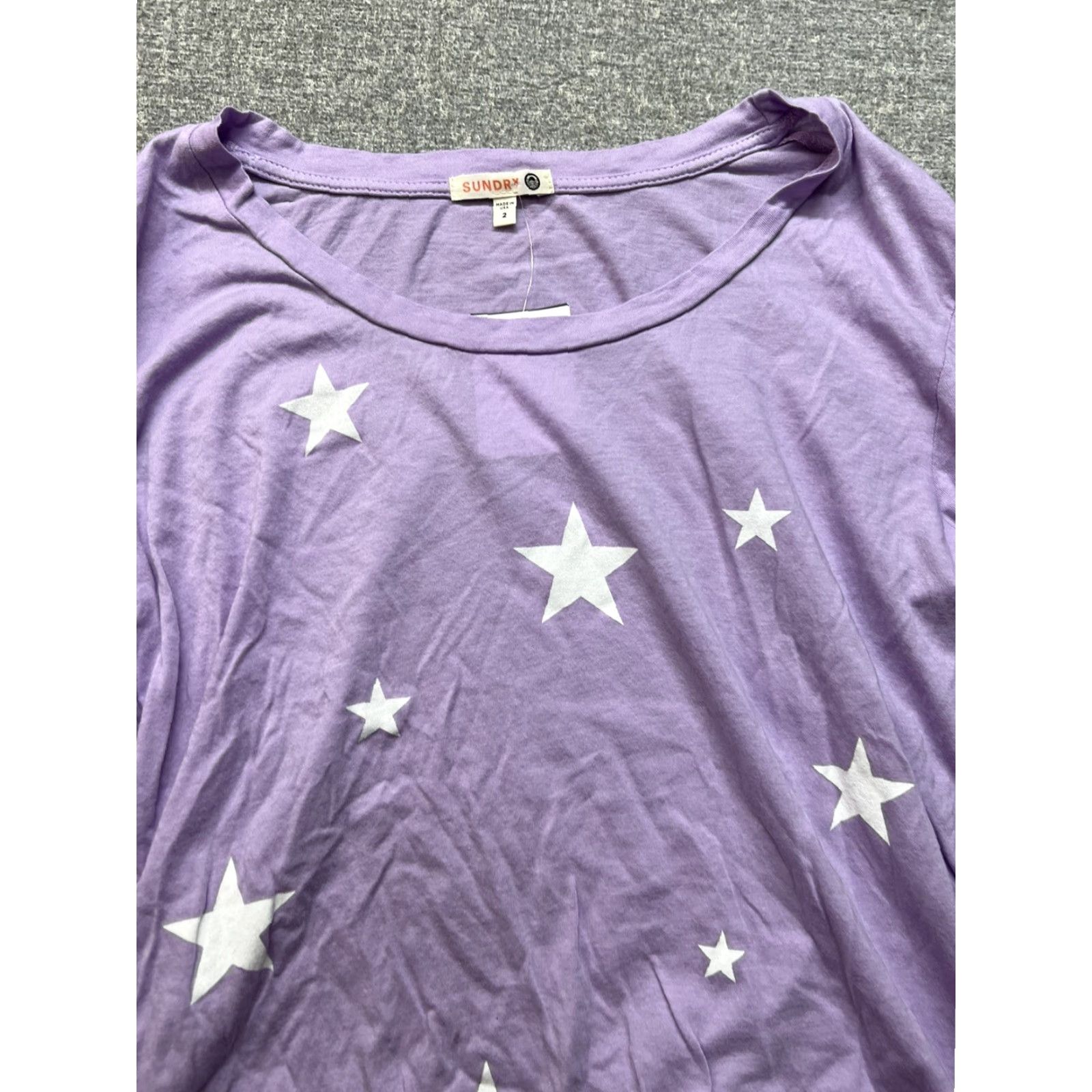 Sundry Sundry Womens Cropped Shirt M Purple Stars 3/4 Sleeve T-Shirt Size M / US 6-8 / IT 42-44 - 2 Thumbnail