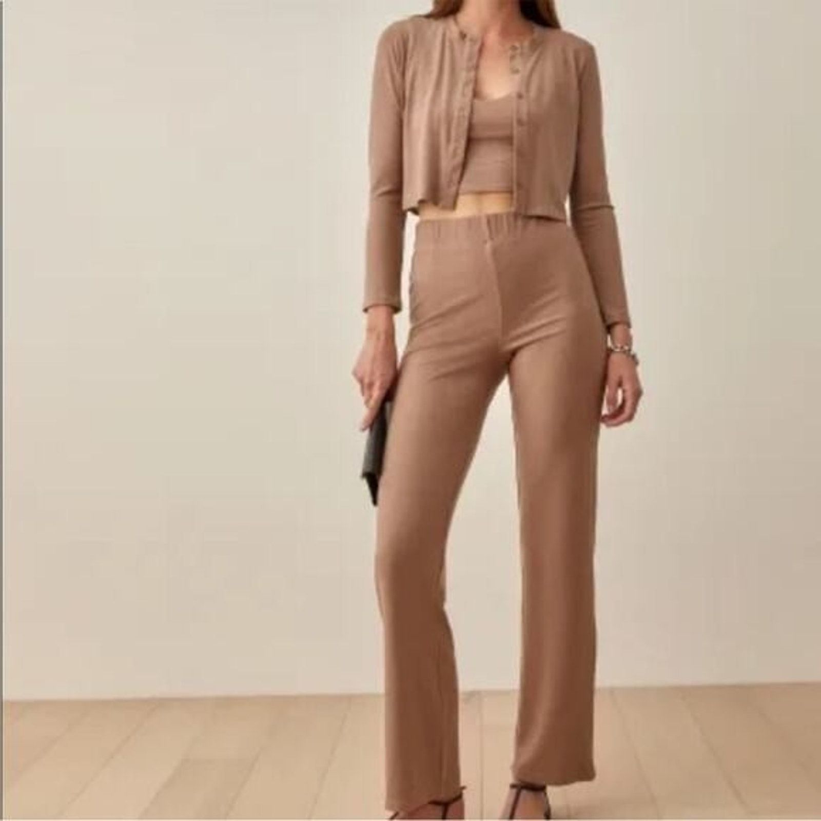 Reformation Reformation pant/cardigan set Clay sz M USA Made Size M / US 6-8 / IT 42-44 - 7 Thumbnail