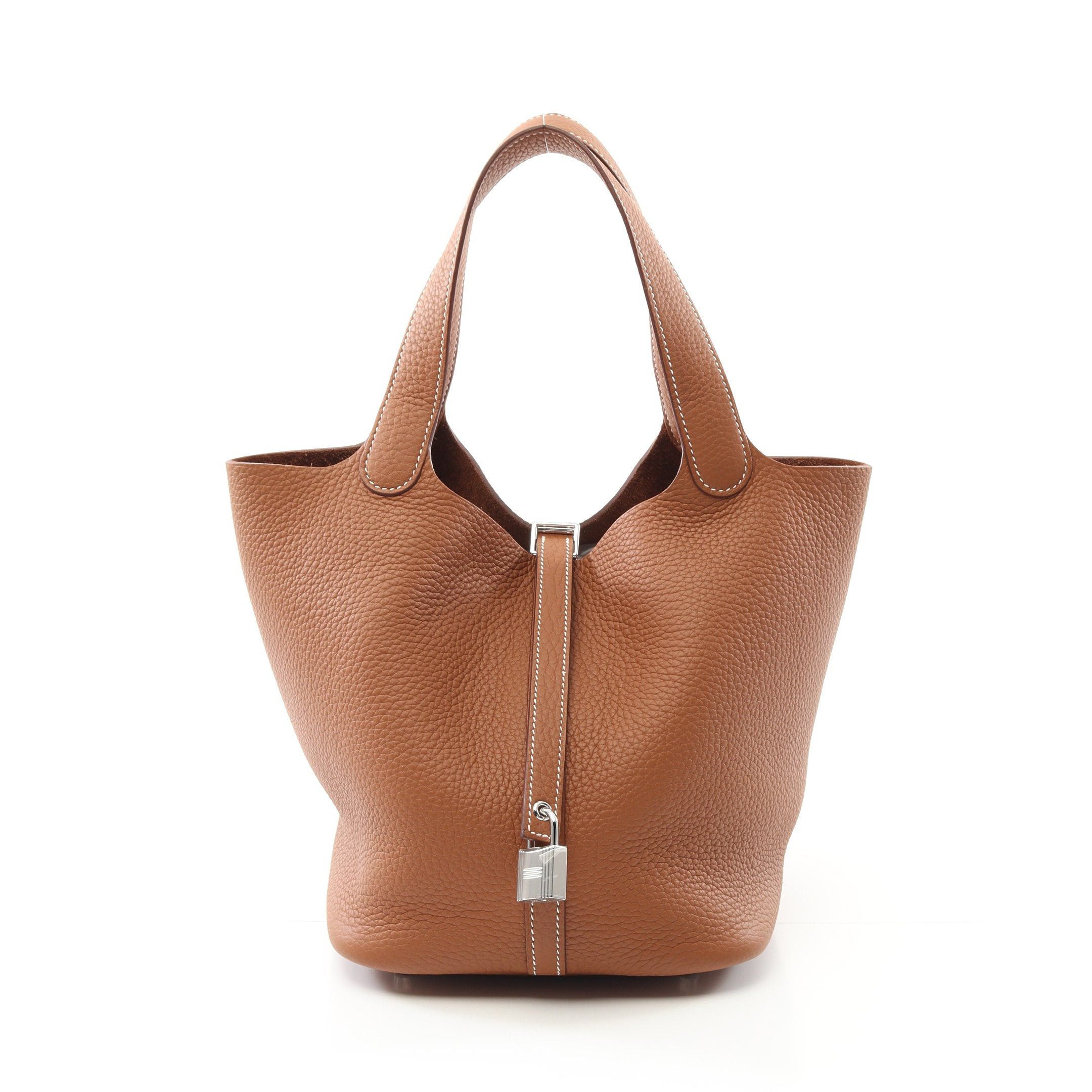 Hermes Hermes Picotane Lock Mm Gold Handbag Clemence Leather Light Brown Silver Hardware Double Engraved Size ONE SIZE - 1 Thumbnail