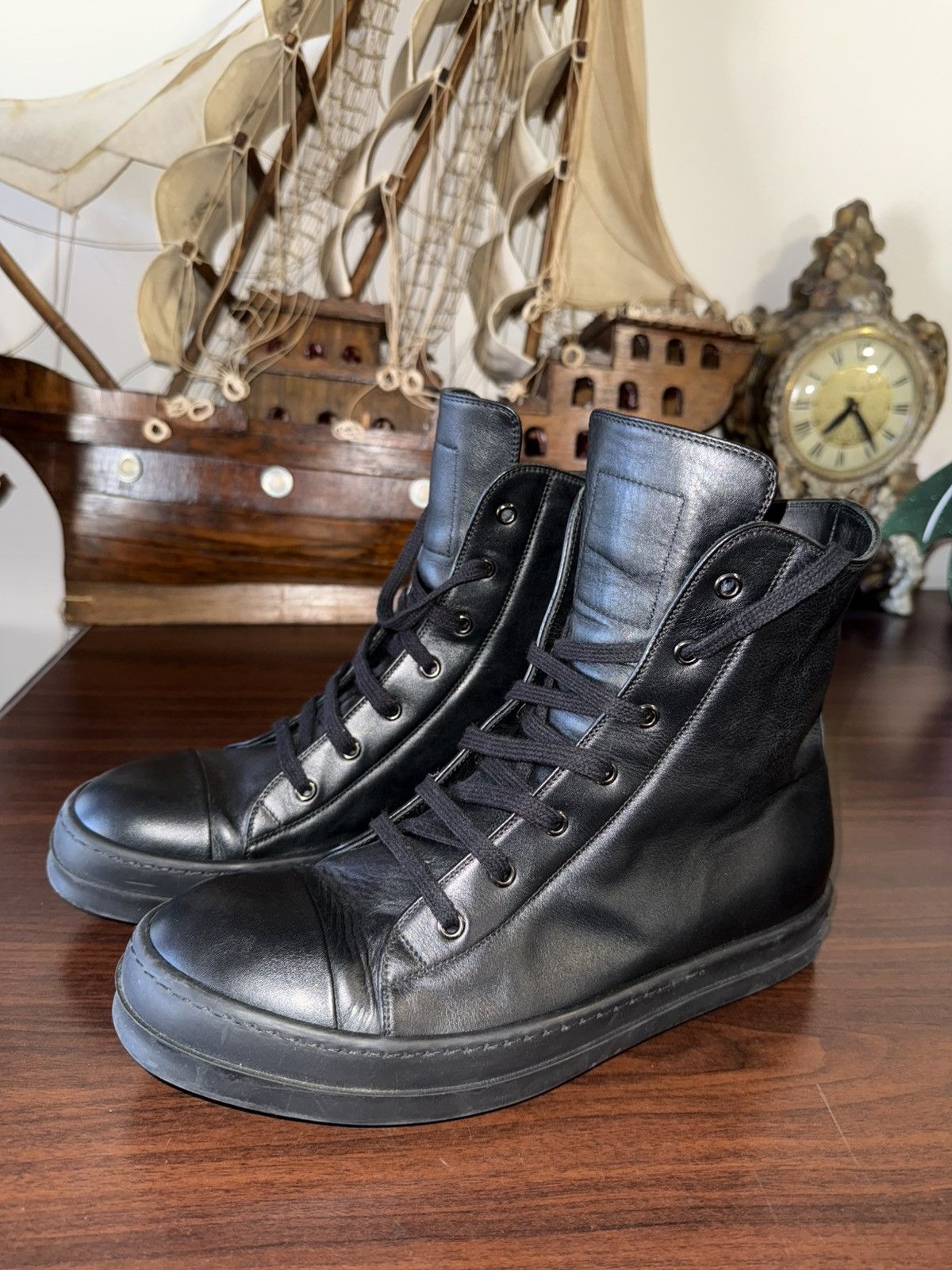 Pre-owned Rick Owens Ramones Triple Black Ss20 Tecuatl Shoes