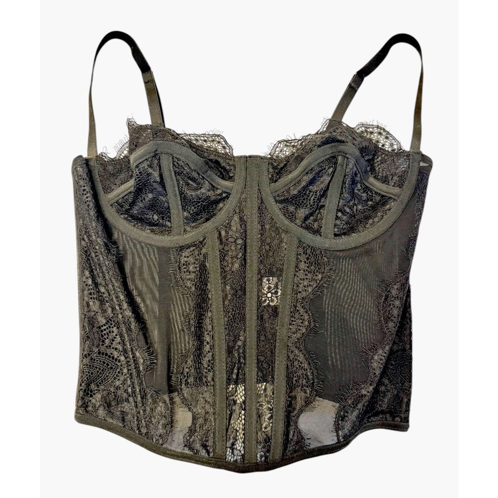 Other Black Sexy Gothic Sheer Lace Corset Top Boned Underwire Sz S Size S / US 4 / IT 40 - 2 Thumbnail