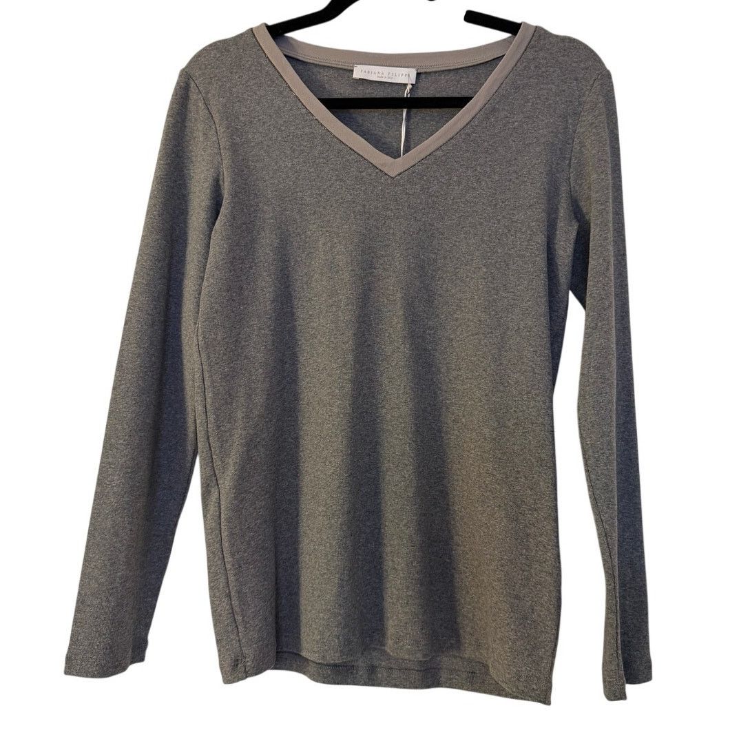 Fabiana Filippi Fabiana Filippi NWT Grey Long-Sleeve V-Neck Top Size M / US 6-8 / IT 42-44 - 1 Thumbnail
