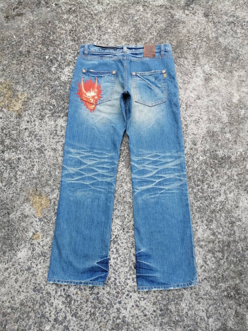 image of Designer Oniari Japan Nice Design Embroidered Denim Jeans, Men's (Size 34)