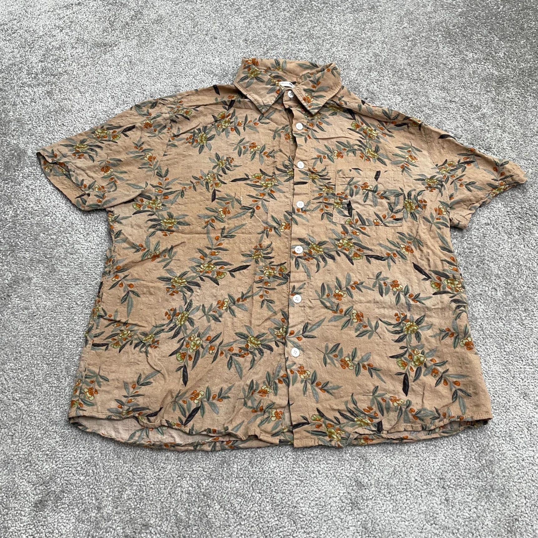 Vintage ChArmkpR Hawaiian Shirt Mens L Brown Floral Short Sleeve Button-Down Casual Size US L / EU 52-54 / 3 - 2 Thumbnail