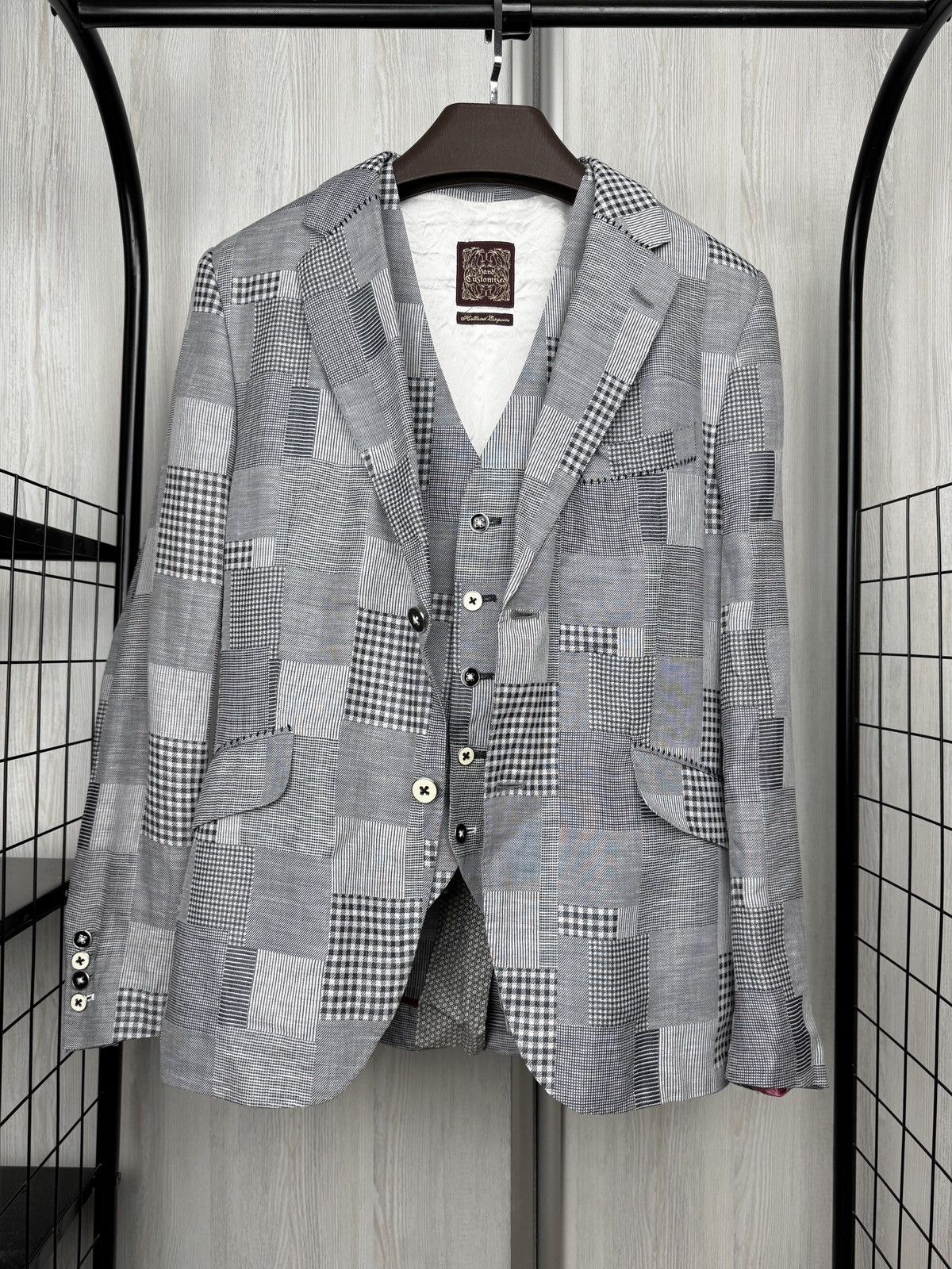 Other Holland Esquire Patchwork Cotton Linen Blazer Vest Set Suit Size 38R - 2 Thumbnail