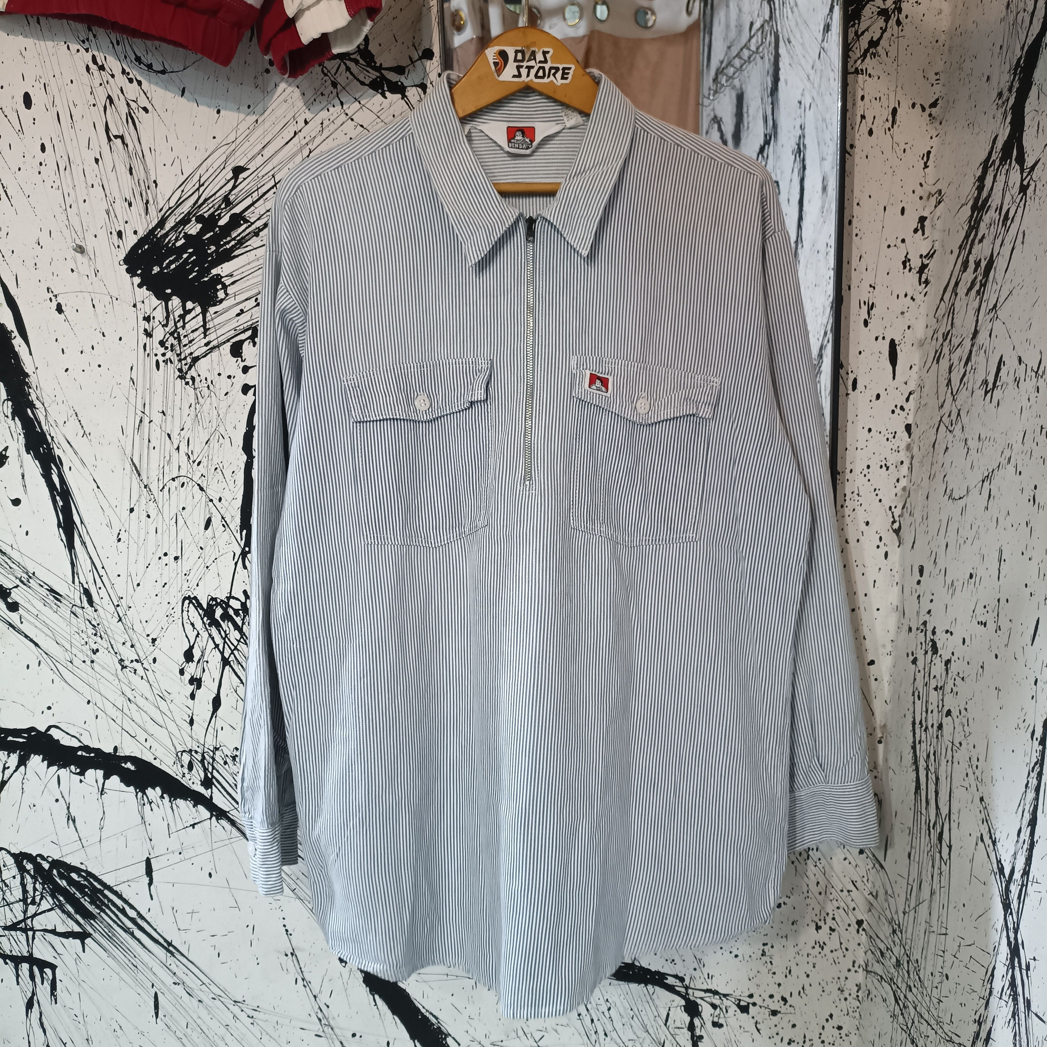 Ben Davis Vintage 1970s Ben Davis Halfziper Long Shirt hickory Work Size US L / EU 52-54 / 3 - 1 Thumbnail