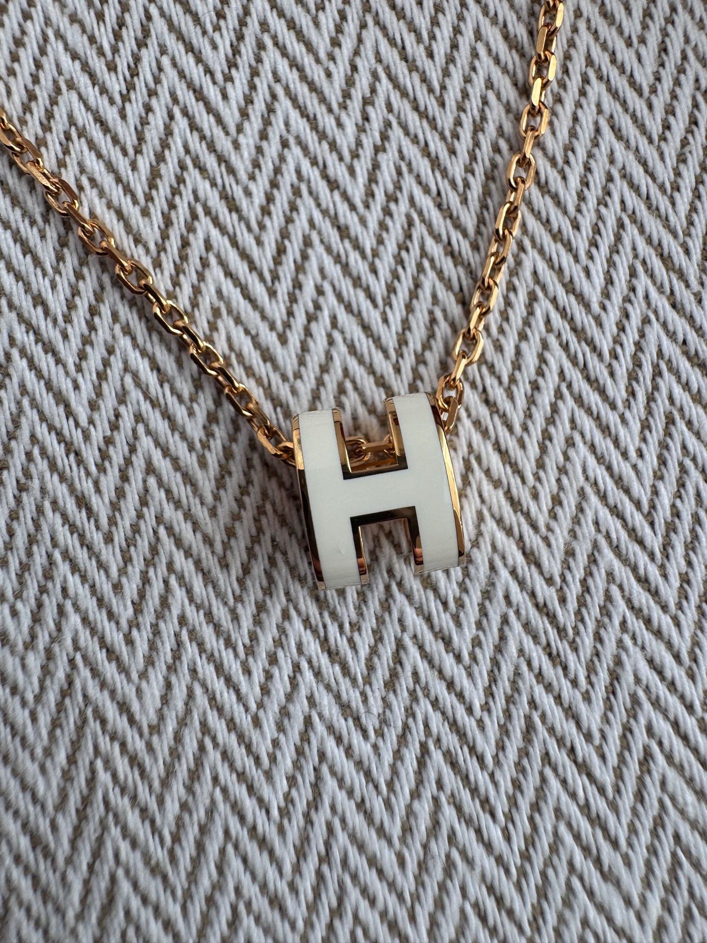 Hermes HERMES Mini Pop H White & Gold Necklace Size ONE SIZE - 3 Thumbnail