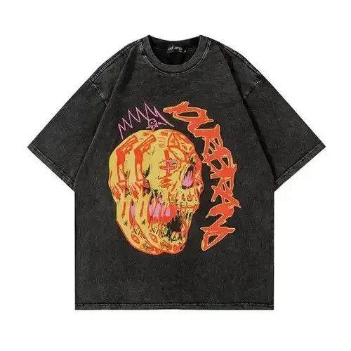 Skull Print Graphic Washed T-Shirt Rock Punk Gothic style