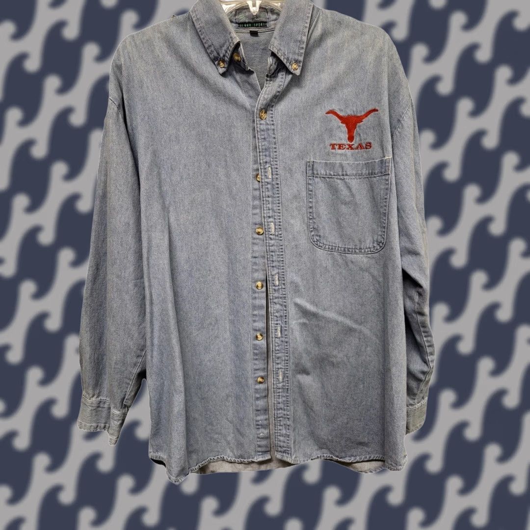 Denime VINTAGE Texas Longhorns Denim Button Down Shirt Mens L Blue 90s Solare Sport Button-Up Embroidered Longhorn Country 1990s Size US L / EU 52-54 / 3 - 1 Thumbnail