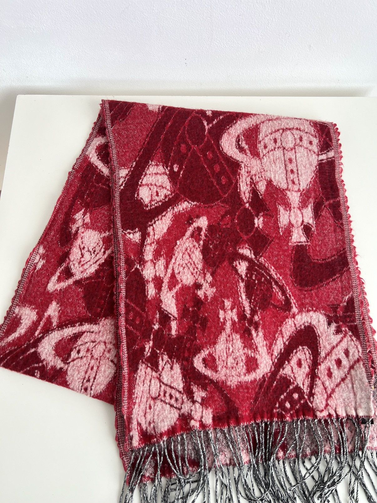Vivienne Westwood 🔥Vintage Vivienne Westwood Orb Jacquard Wool Blend Red Scarf Size ONE SIZE - 7 Thumbnail