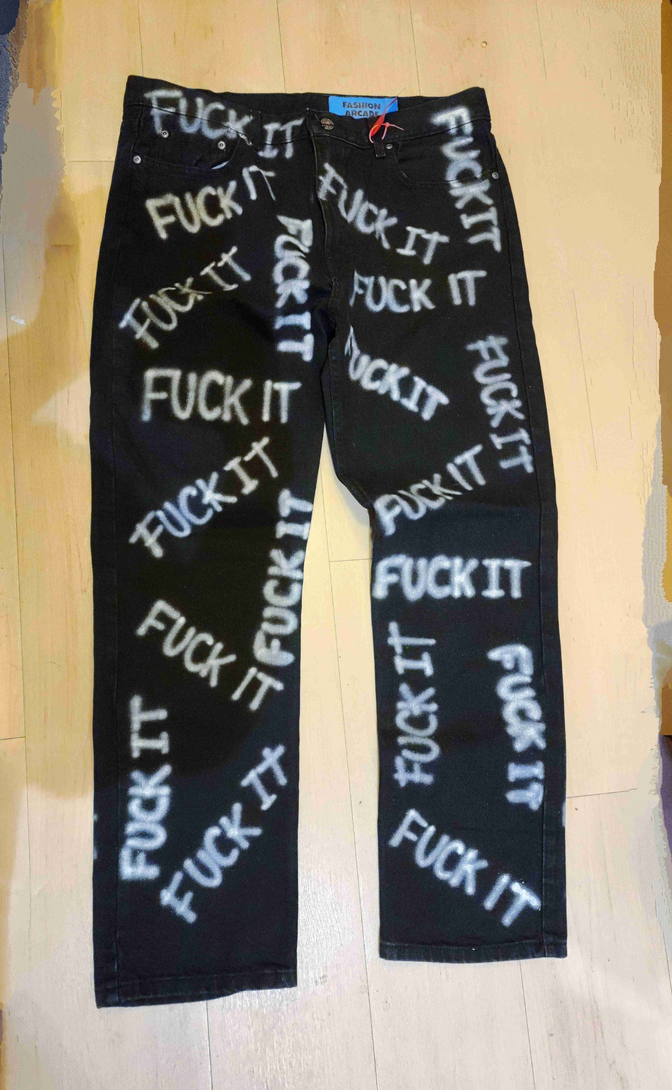 Other FUCK IT Graffiti Black Denim Jeans 36 Size US 36 / EU 52 - 1 Thumbnail