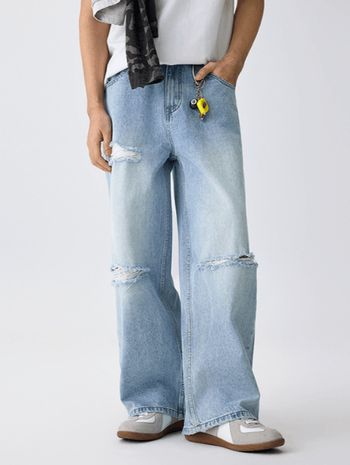 Japanese Brand × Jean Trendy high street loose oversize light blue ripped jeans Size US 32 / EU 48 - 1 Thumbnail