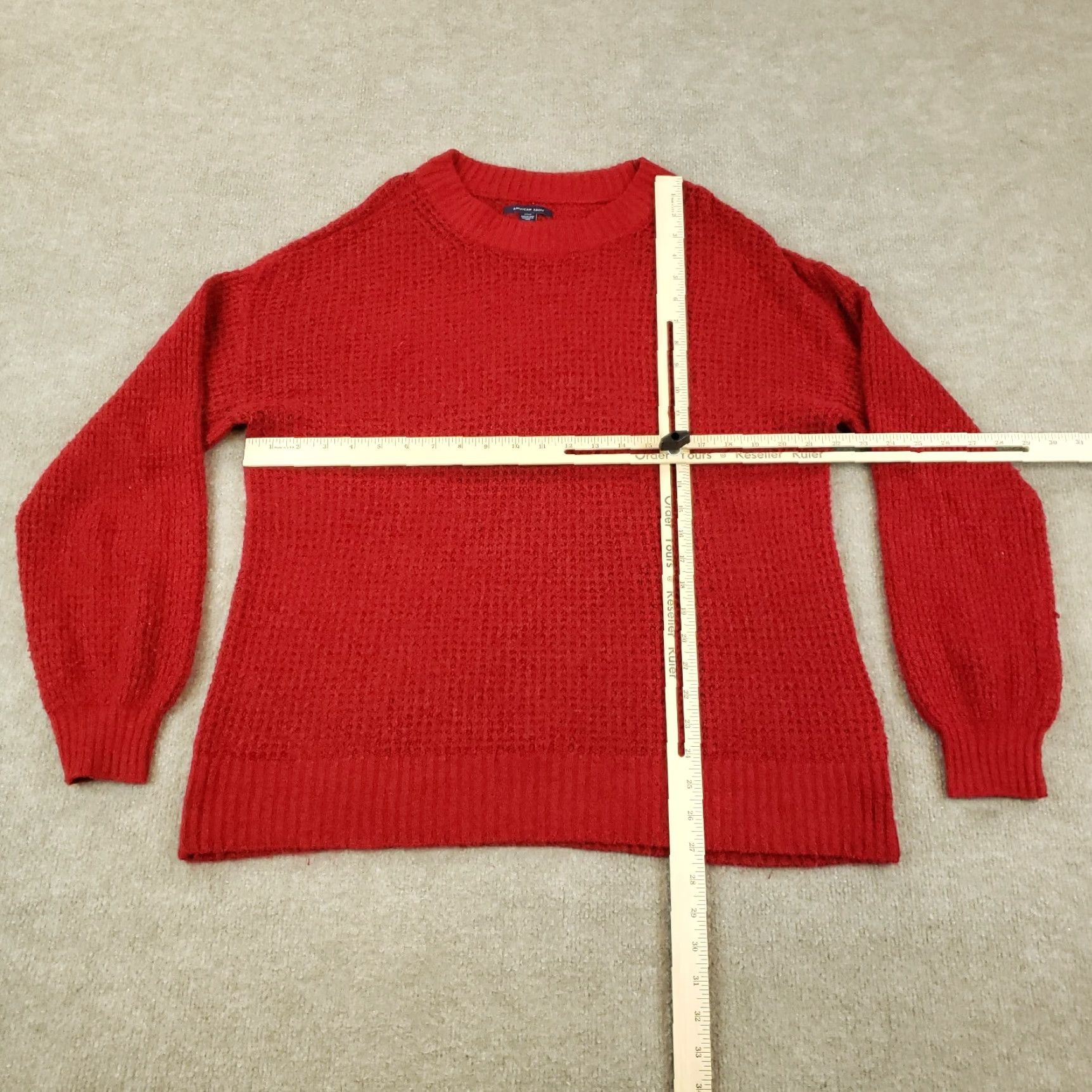 American Eagle Outfitters American Eagle Sweater Small Red Mens Crew Neck Long Sleeve Knit Comfort Stretch Solid Size US S / EU 44-46 / 1 - 2 Thumbnail
