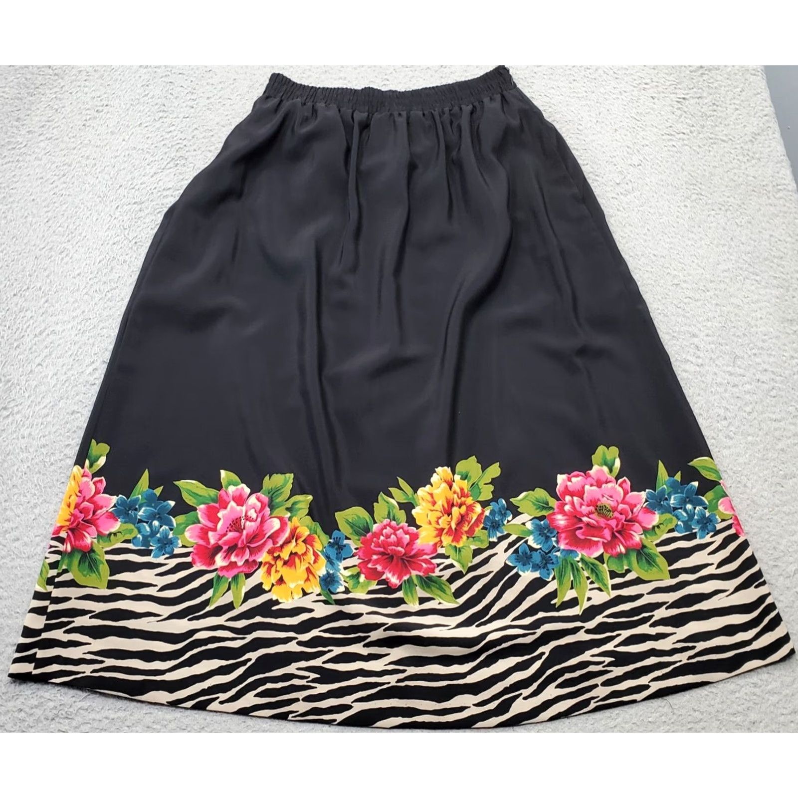 Vintage Maggie Sweet Midi Skirt Women S Multi Floral Print Elastic Waist Stretchable Size 28" / US 6 / IT 42 - 2 Thumbnail