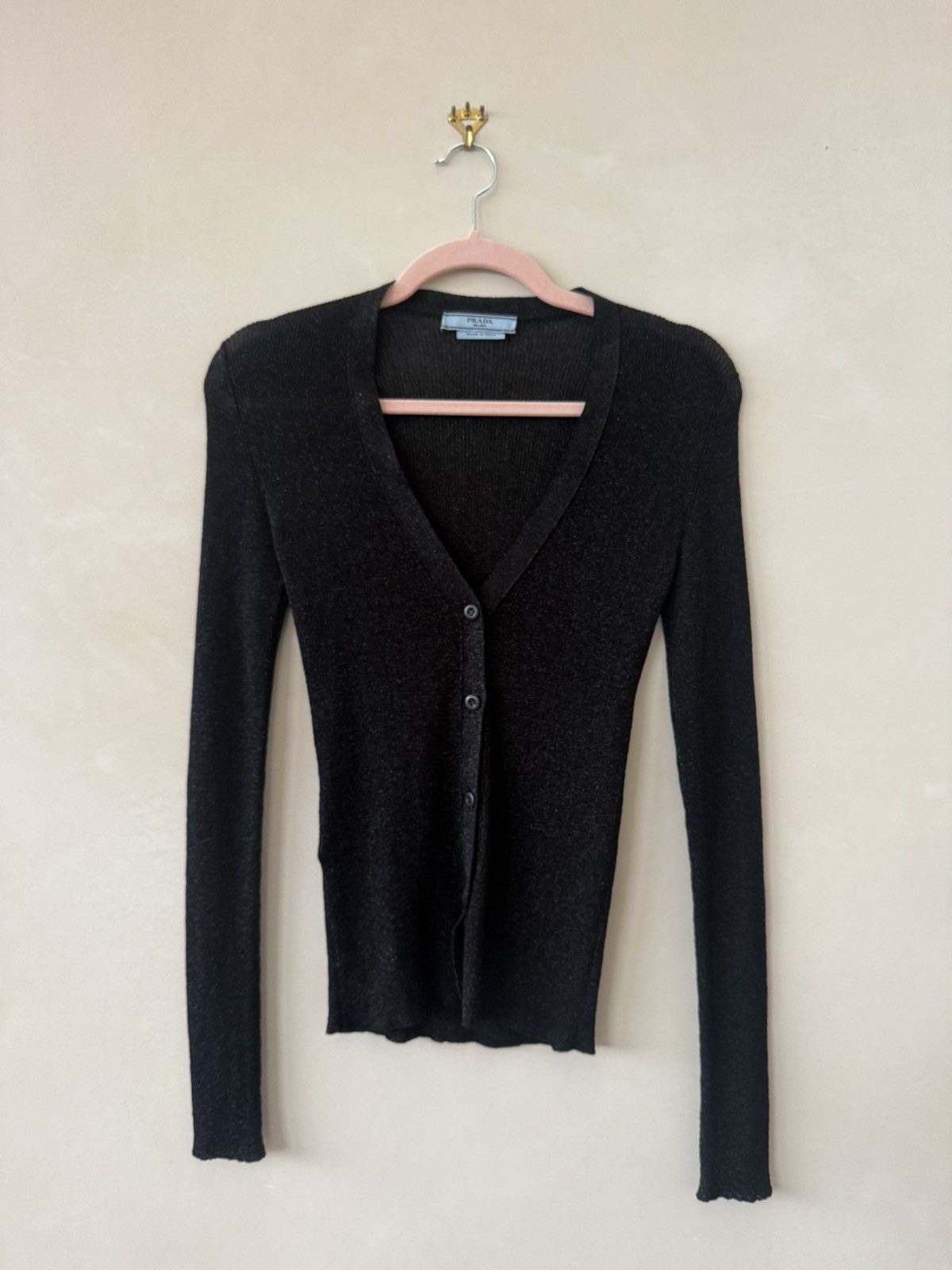 Prada Prada button up long sleeve black cardigan / sparkly Size S / US 4 / IT 40 - 1 Thumbnail